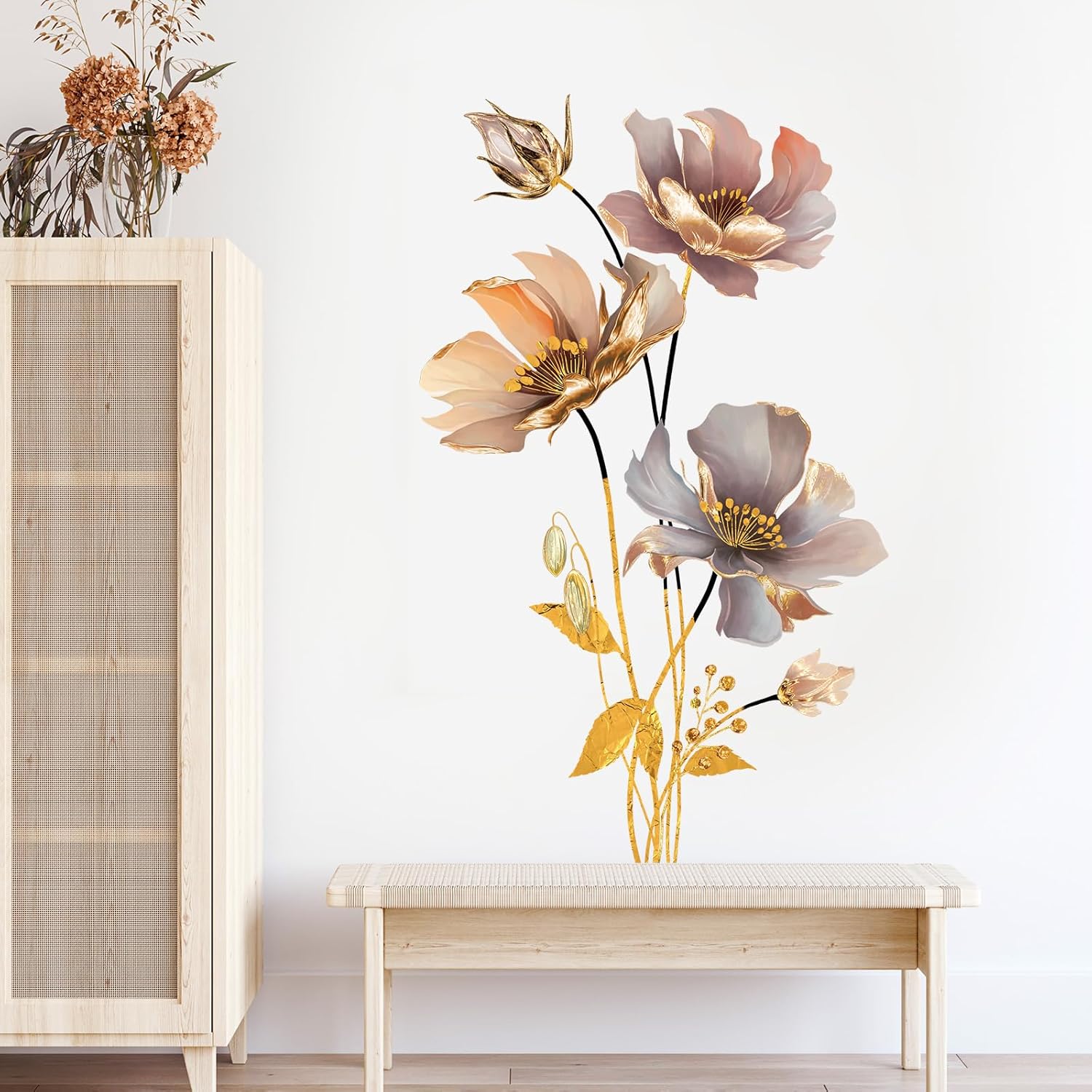 Vinyl Wall Sticker / 3d Flower / Gold