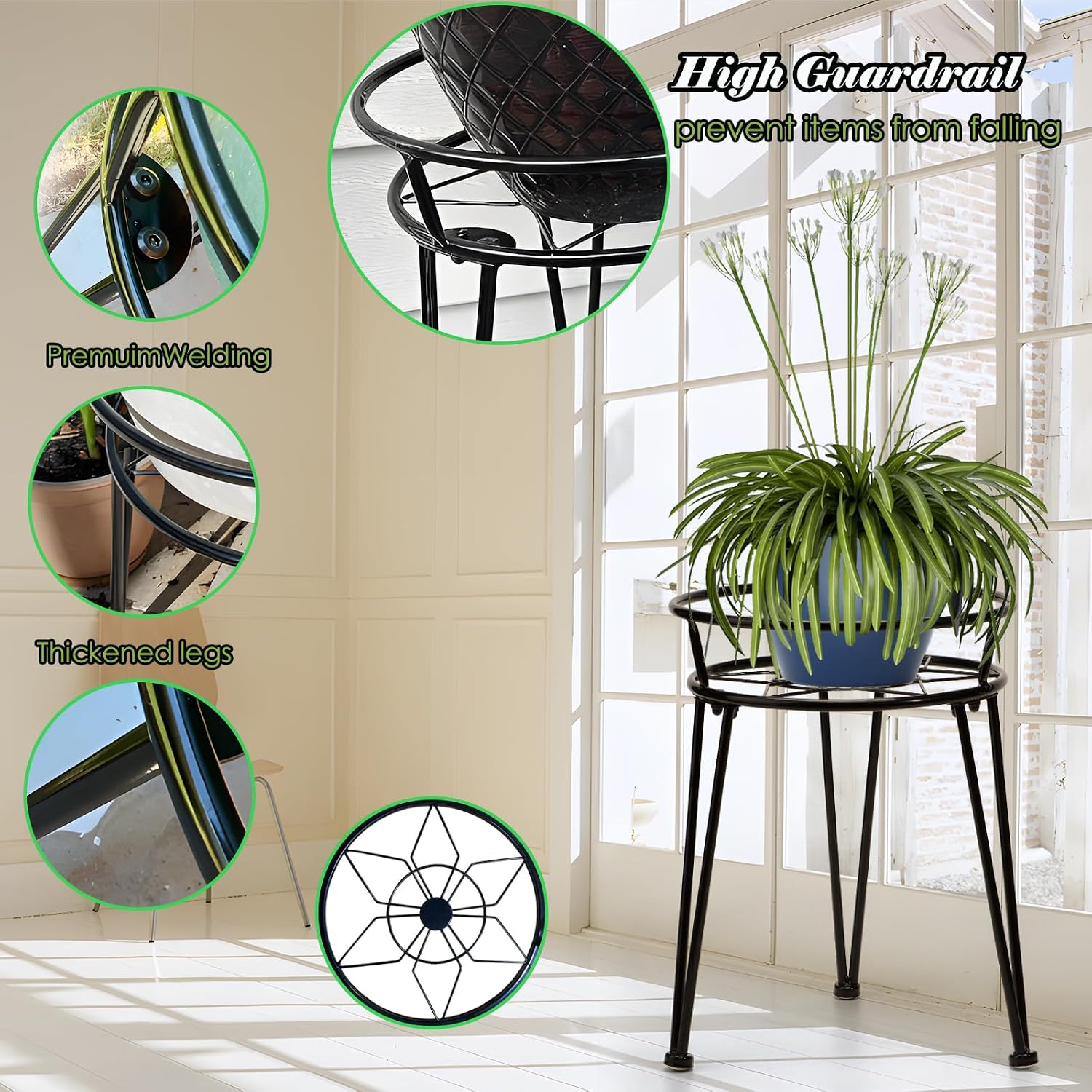 3Pack Metal Plant Stands Outdoor Indoor, Iron Flower Pot Stands | Anti-rust Outdoor Pot Stand for Plants Indoor, Round