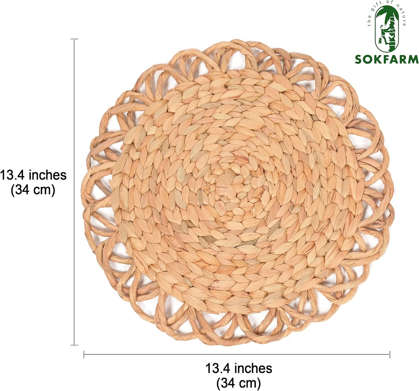Round Woven Placemats Set of 6, Water Hyacinth Rattan Placemats for Round Table, Plate Chargers for Dinner Plates
