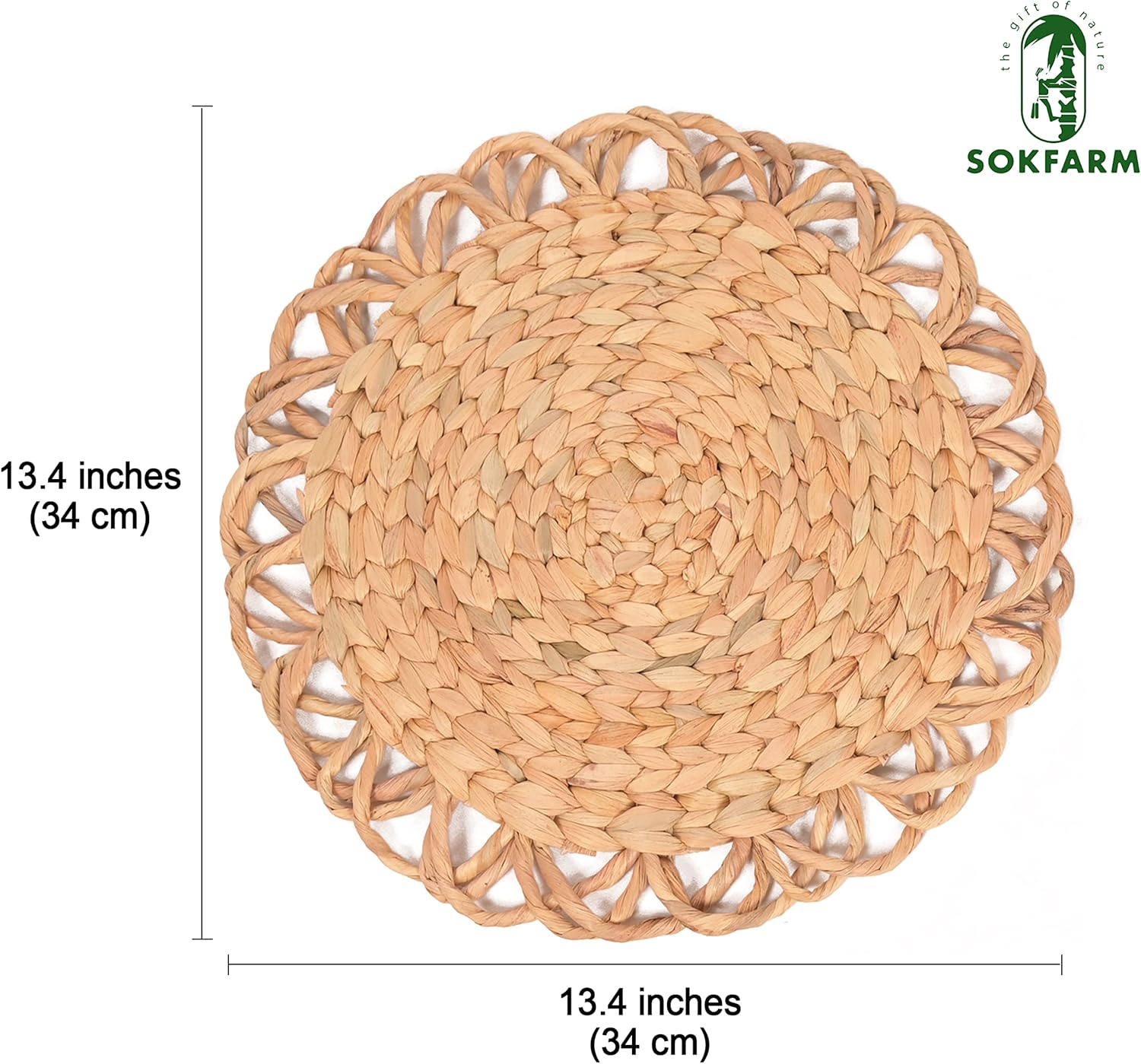 Round Woven Placemats Set of 6, Water Hyacinth Rattan Placemats for Round Table, Plate Chargers for Dinner Plates