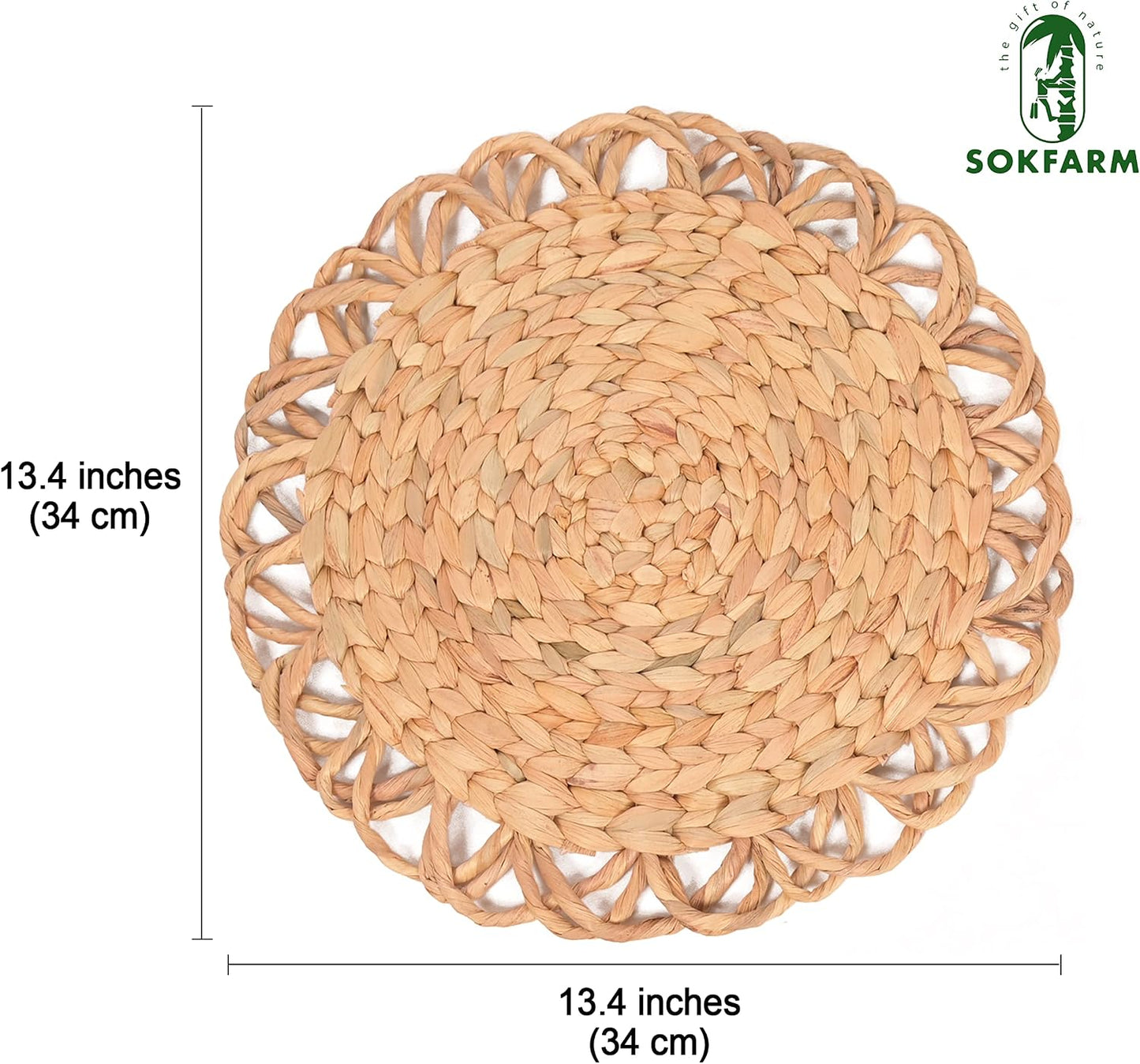 Round Woven Placemats Set of 4, Water Hyacinth Rattan Placemats for Round Table, Plate Chargers for Dinner Plates