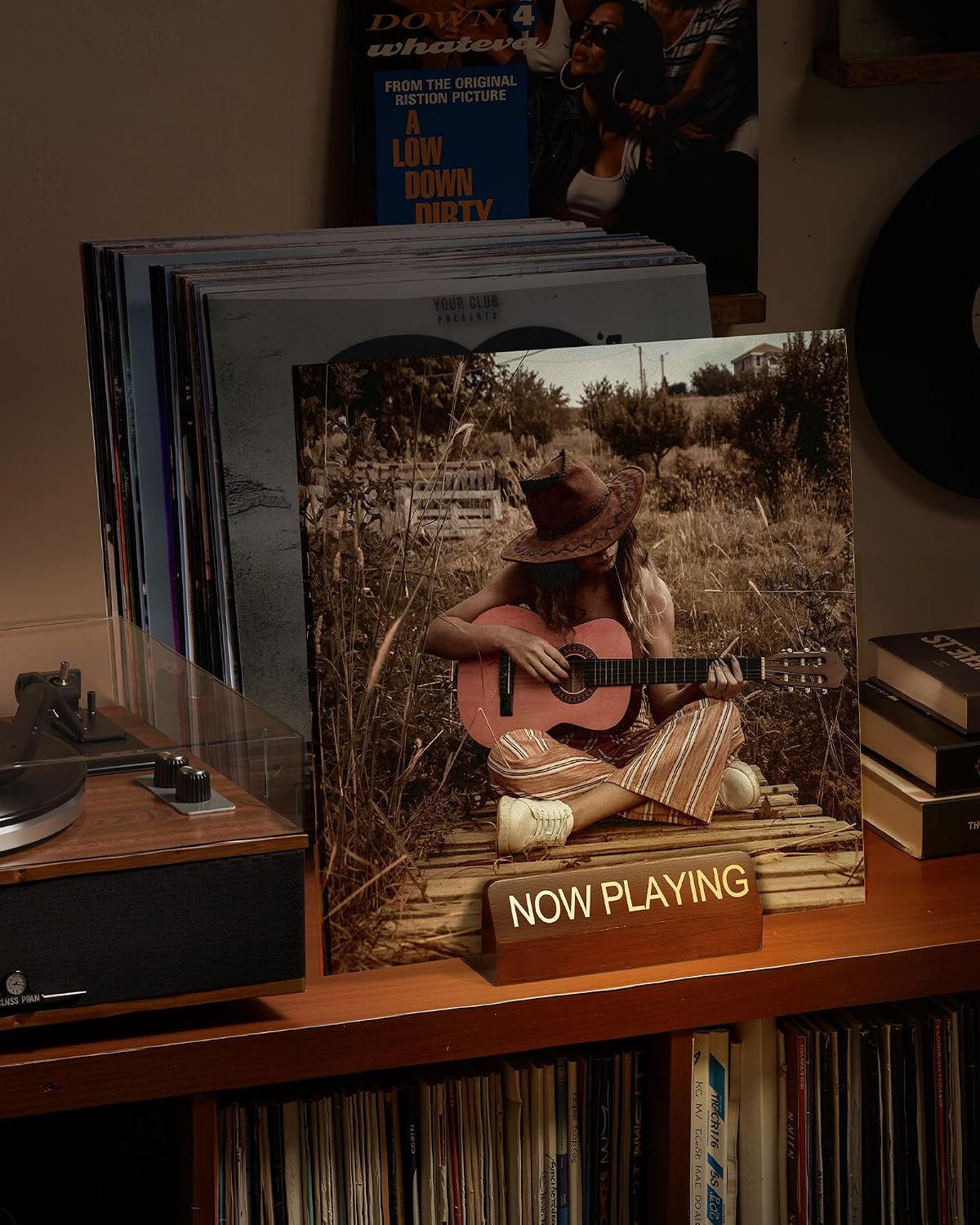 Now Playing Vinyl Record Holder, Holds 30-70 LPs, Expandable | Gift Packaging, Now Playing Groove, Wood & Steel Build