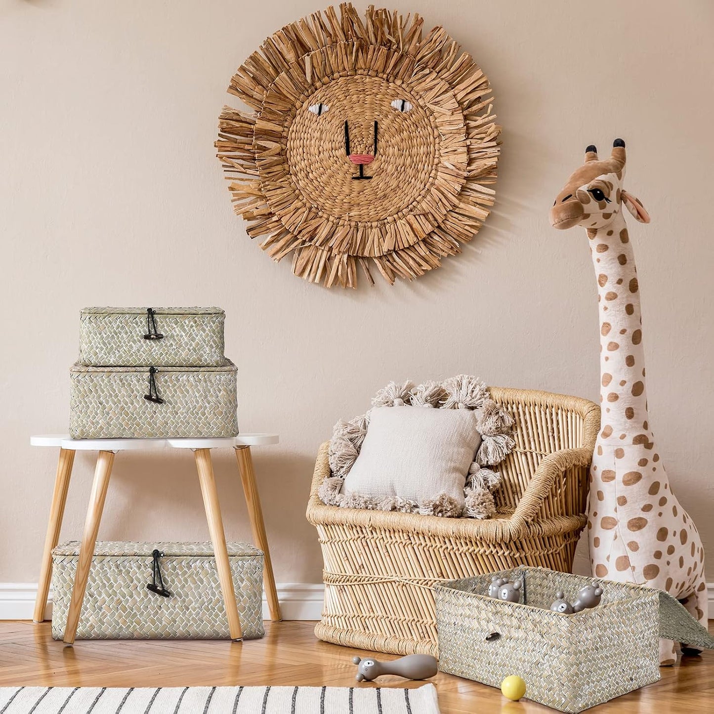 Wicker Baskets / Woven Rectangular Basket Bins / White / Set of 4