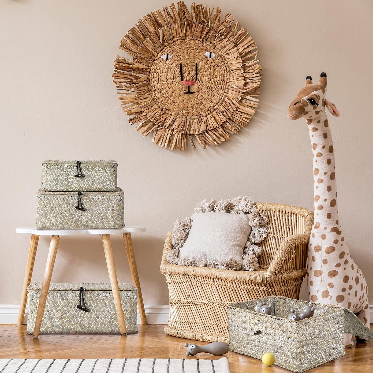 Wicker Baskets / Woven Rectangular Basket Bins / White / Set of 4
