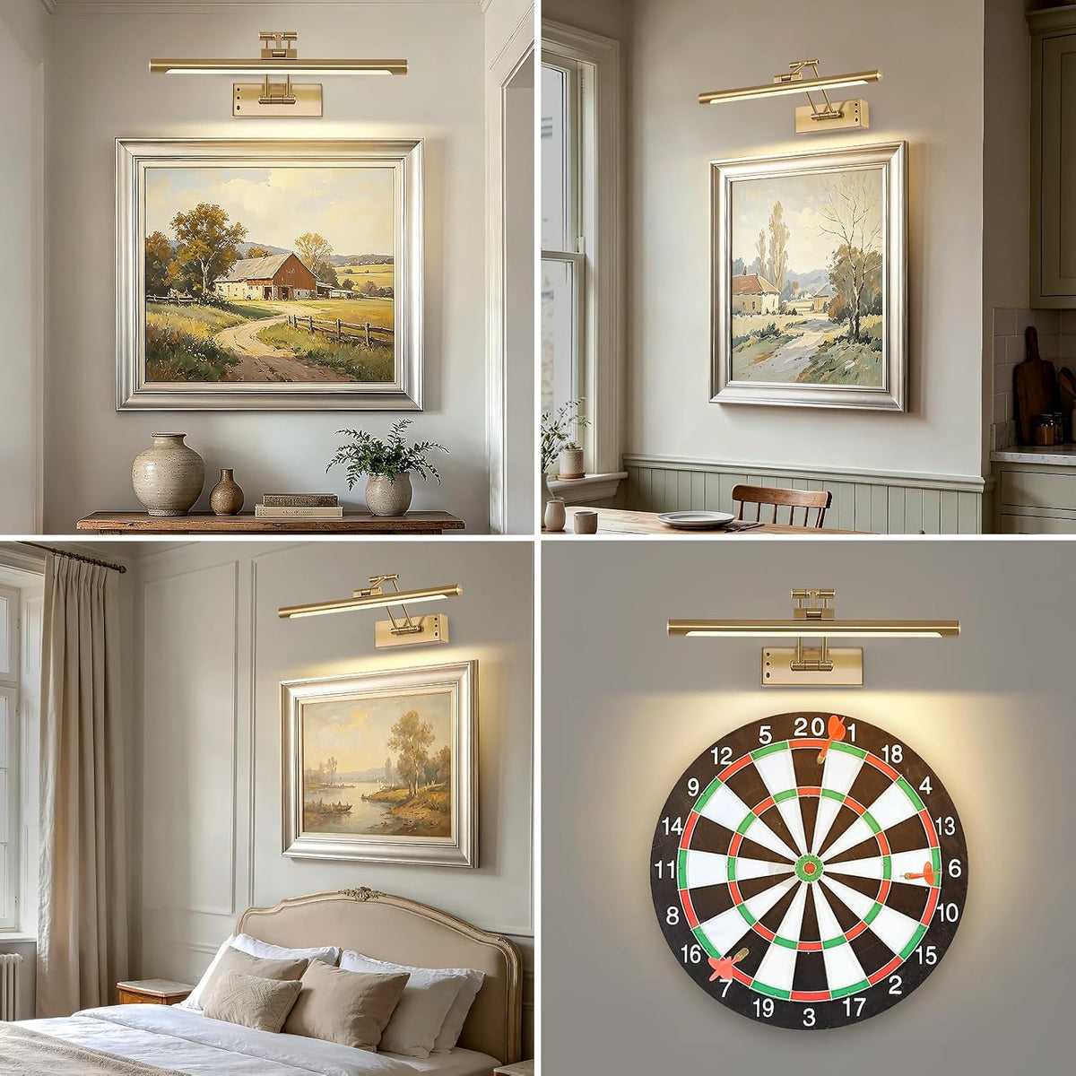 Picture Lights for Wall Battery Operated Art Light Wireless Brass 15.75Inch | Rechargeable Gallery Light with Remote