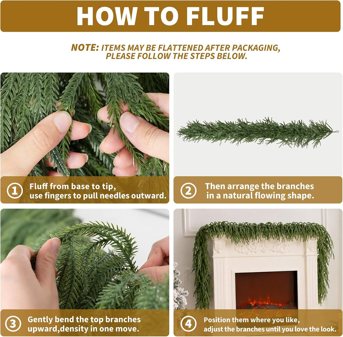 9FT Christmas Norfolk Pine Garland Real Touch for Mantle Decoration | Artificial Realistic Winter Greenery Garland for
