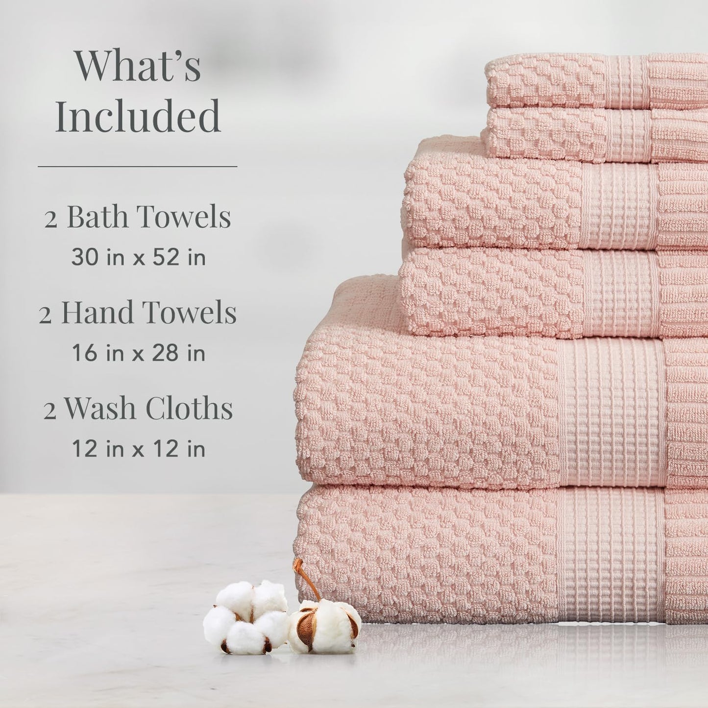NY Loft 100% Cotton 6-Piece Bath Towel Set | Pink | Oeko-TEX | Quick-Dry | 30" x 52" Bath Towels | 16" x 28" Hand