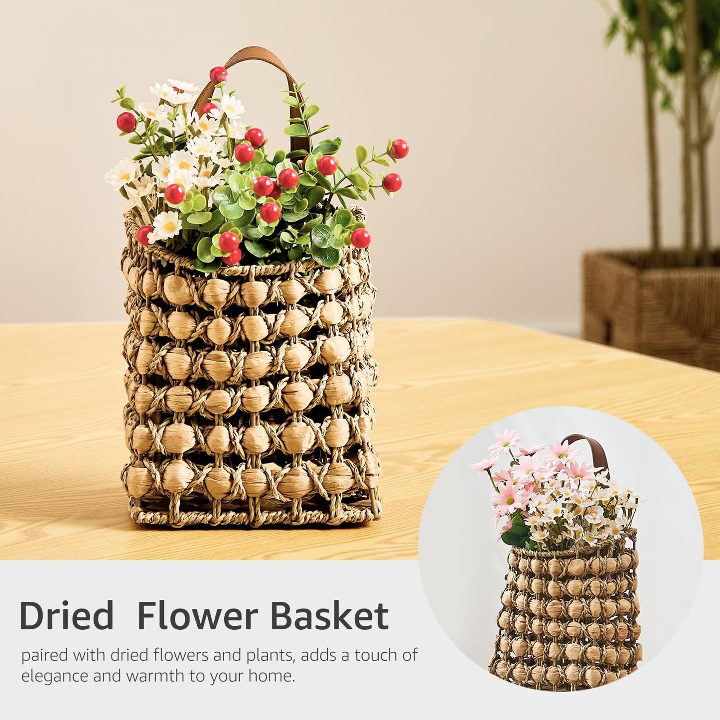 Wall Hanging Pocket Basket Portable Storage Basket Decorative Boho Mounted Organizer Dried / Mix