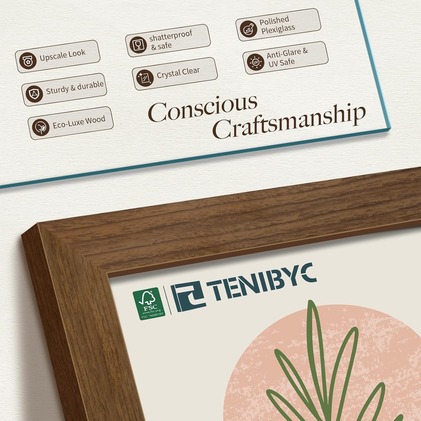 14x24 Picture Frame, Brown Wood, 3 Pack, Wall Hanging for Poster | Thick Polished Plexiglass, Panoramic Poster Frame