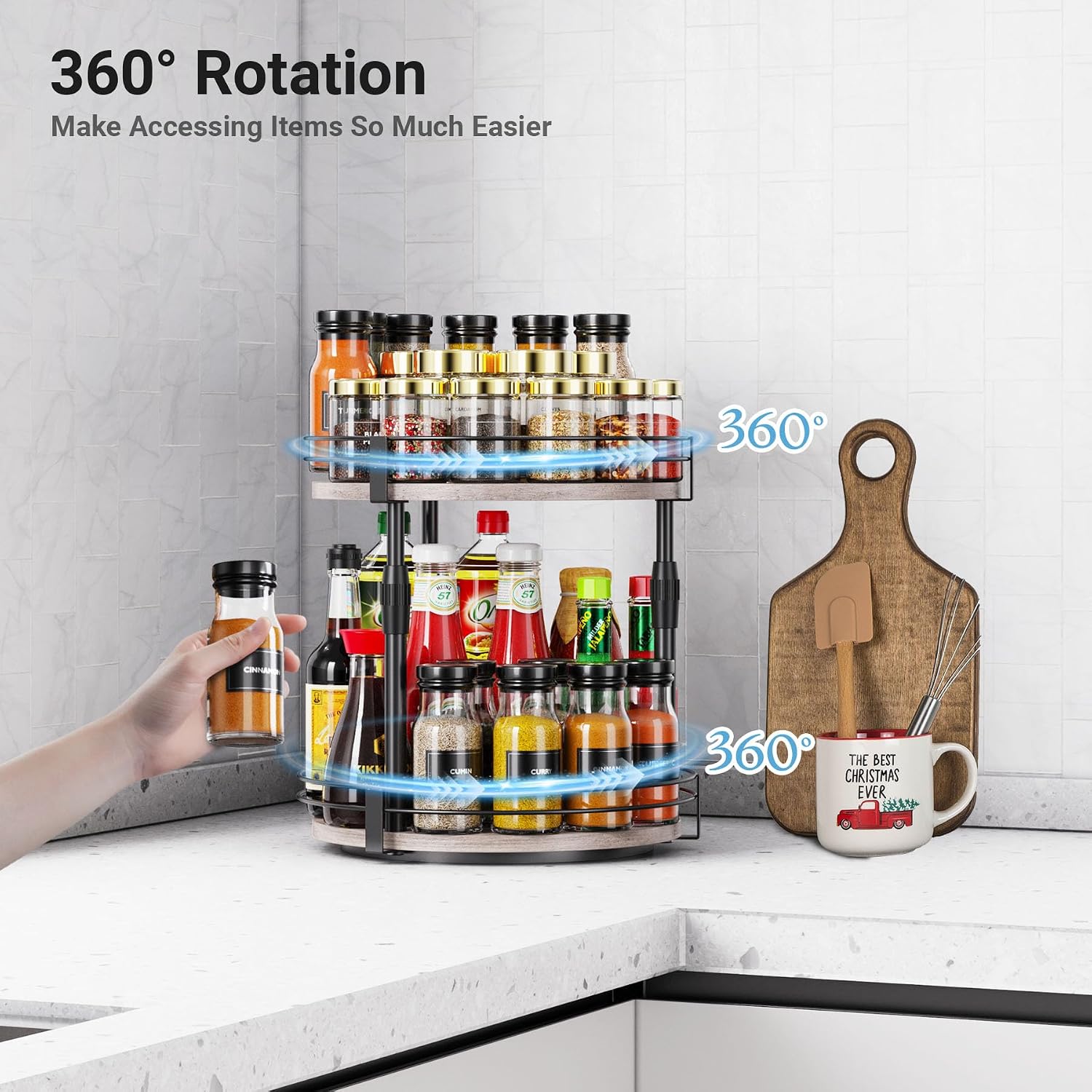 Across-Star Lazy-Susan-Organizer-Spice-Rack, Rotating Spice Organizer For Cabinet Pantry, Seasoning Holder Spice Shelf