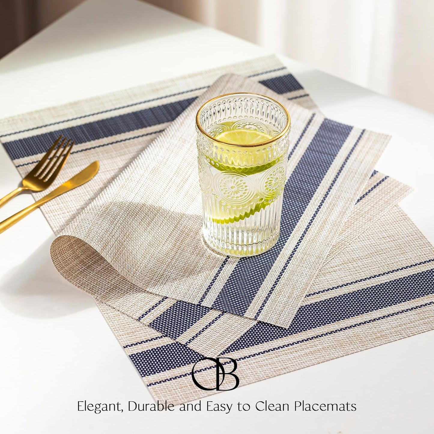 Placemats Set of 12 - Easy Clean Woven Vinyl Placemats for Dining Table, Indoor/Outdoor Place Mats, Washable PVC Table