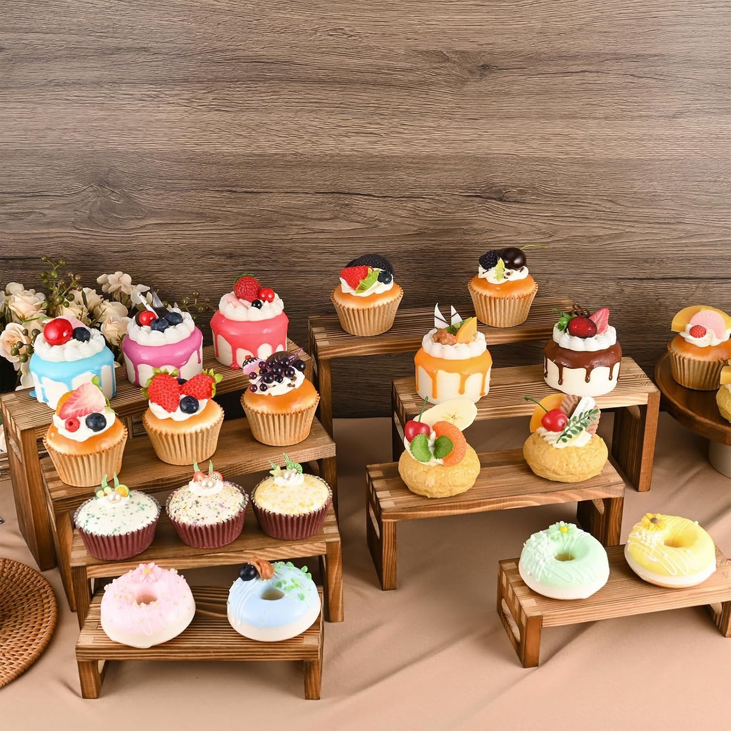 Wood Risers Display Stands / 7 x 8 x 9 / Brown / Set of 8