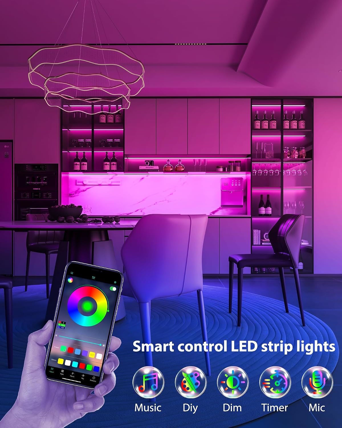 ASOKO 200 Lumens RGB Under Cabinet Light Plug in, 3 Pack