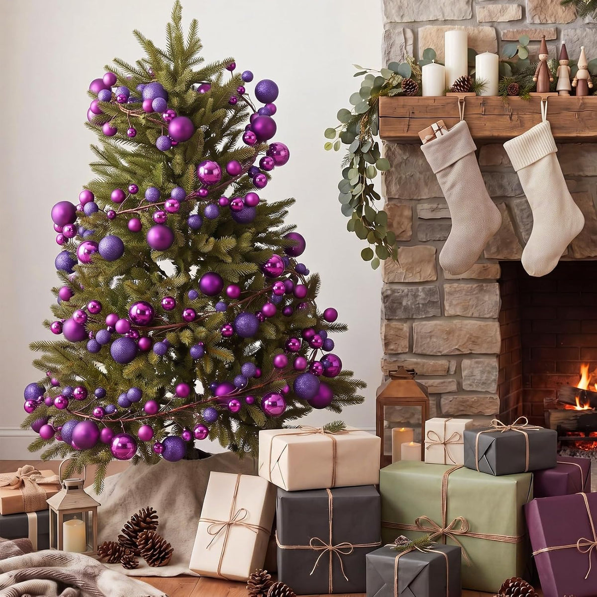 2 Pcs 6 ft Christmas Ball Ornament Garland, Dark Purple | Bauble Bulb Christmas Tree Ball Decoration Shatterproof