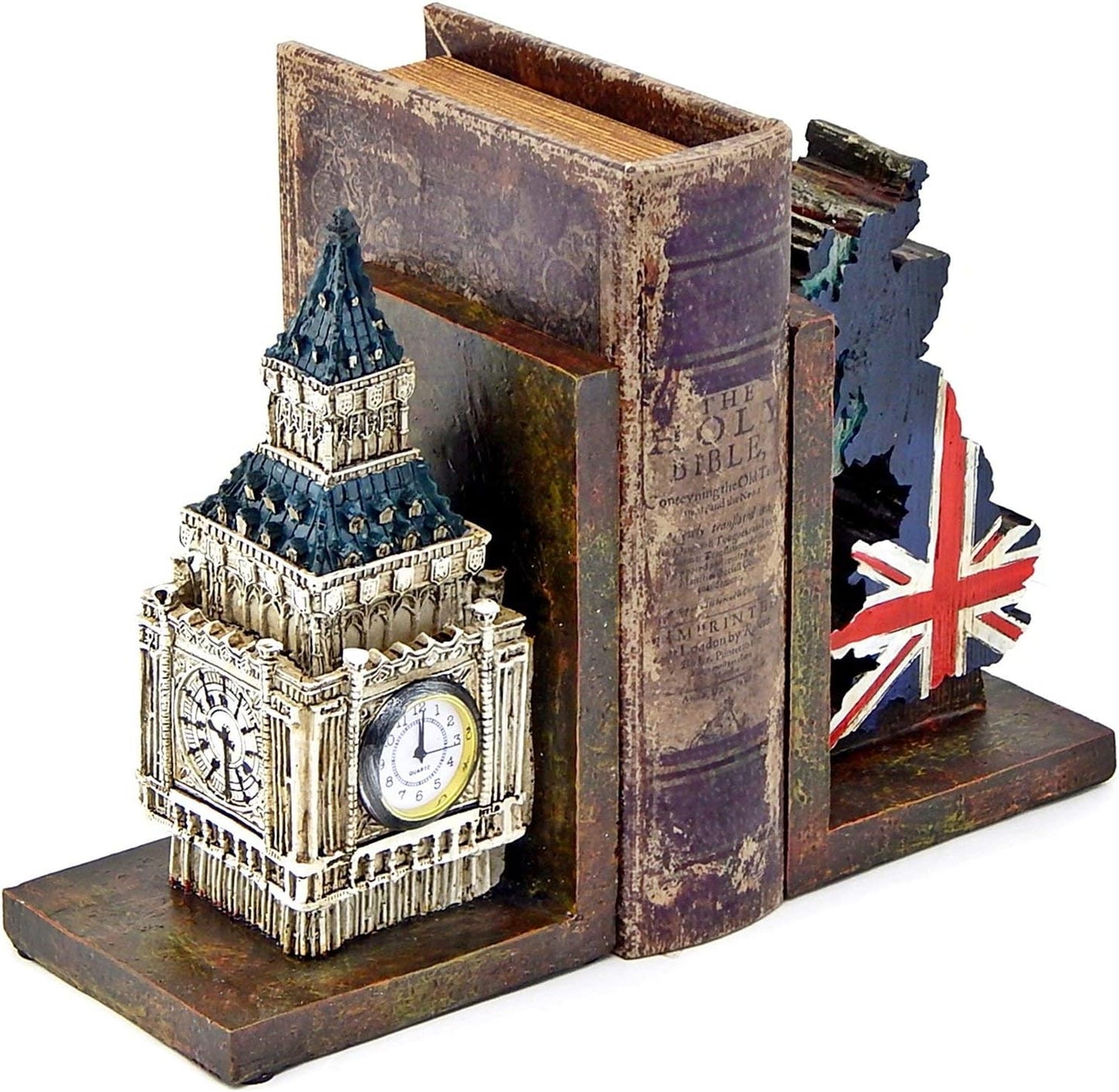 Big Ben Bookends / London Clock Tower UK Flag Decorative Book Ends
