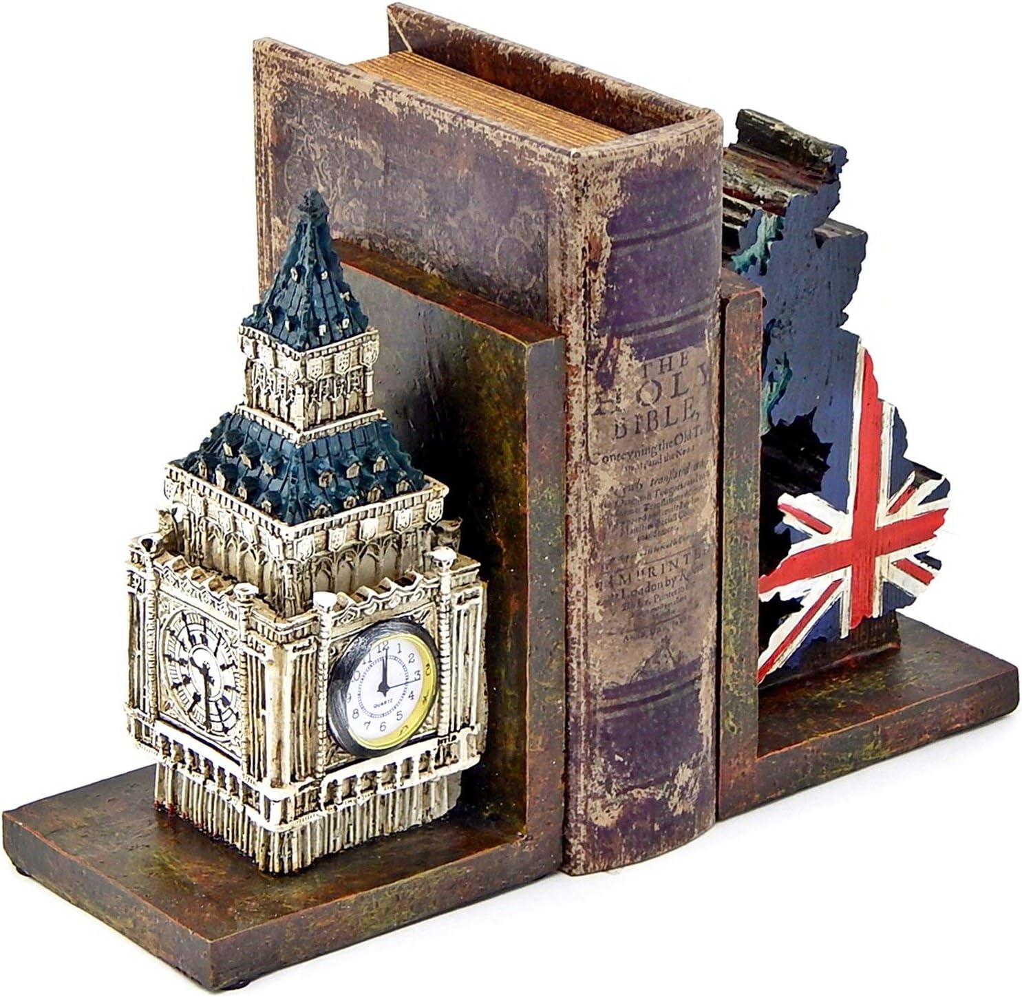 Big Ben Bookends / London Clock Tower UK Flag Decorative Book Ends