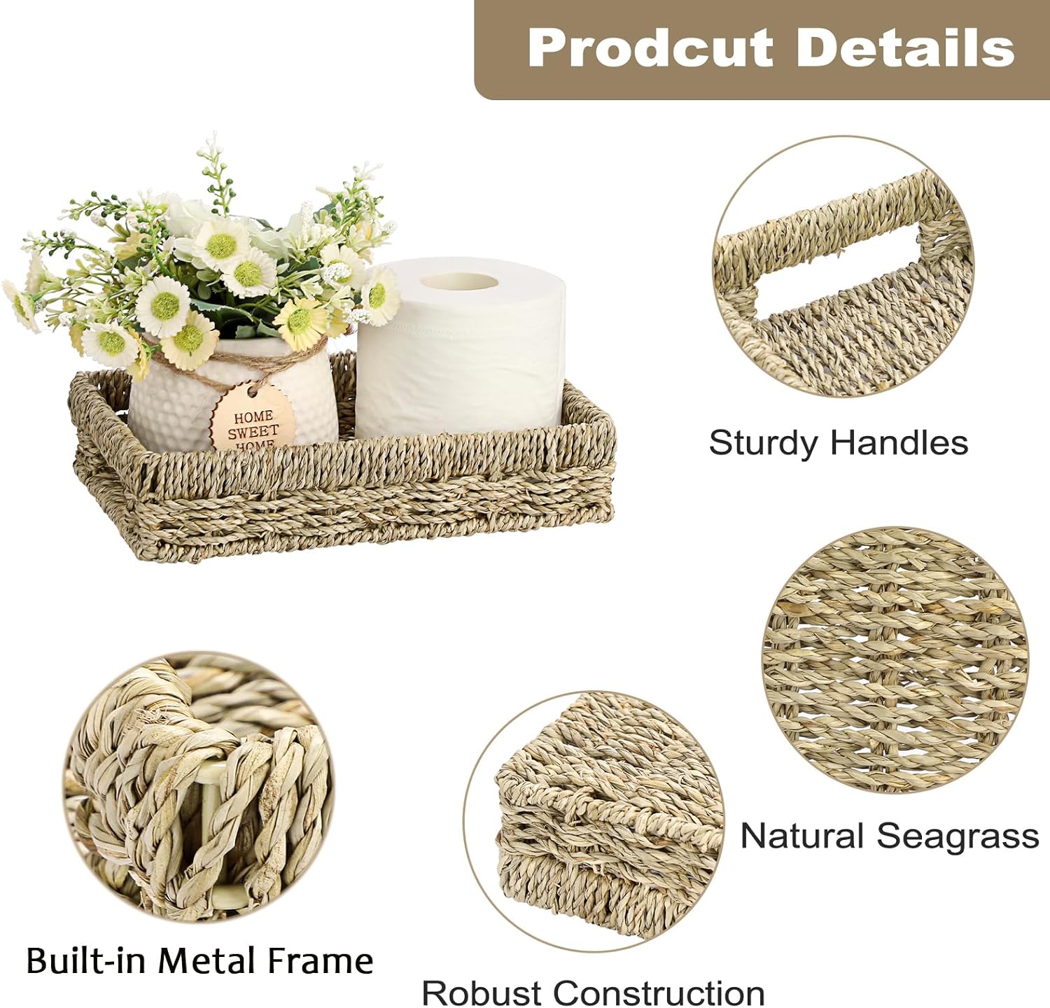 Seagrass Narrow Counter Tray / Olive Khaki / 9.9 x 6.3 x 2.2