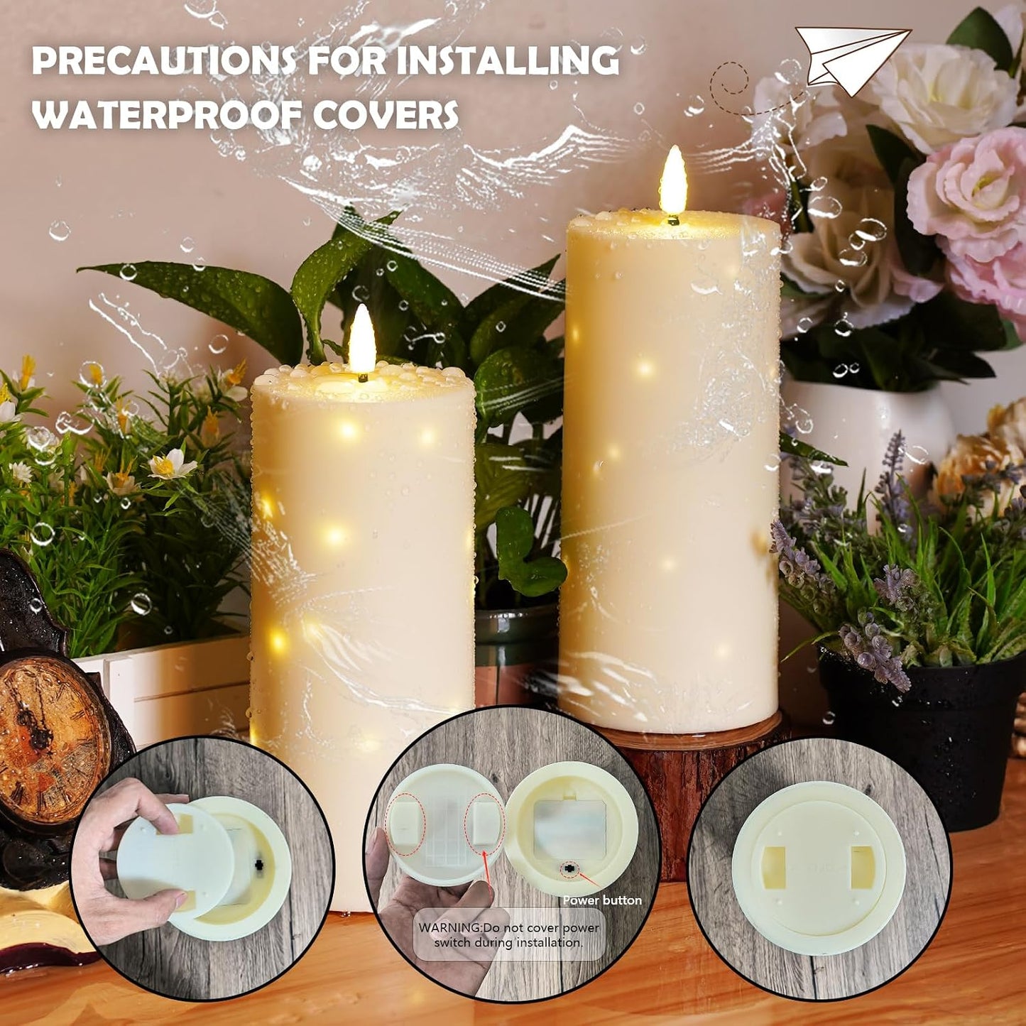 kakoya 10" x 4" Large Outdoor Waterproof Flickering Flameless Candles with Timer,2Pcs Battery Operated LED Pillar