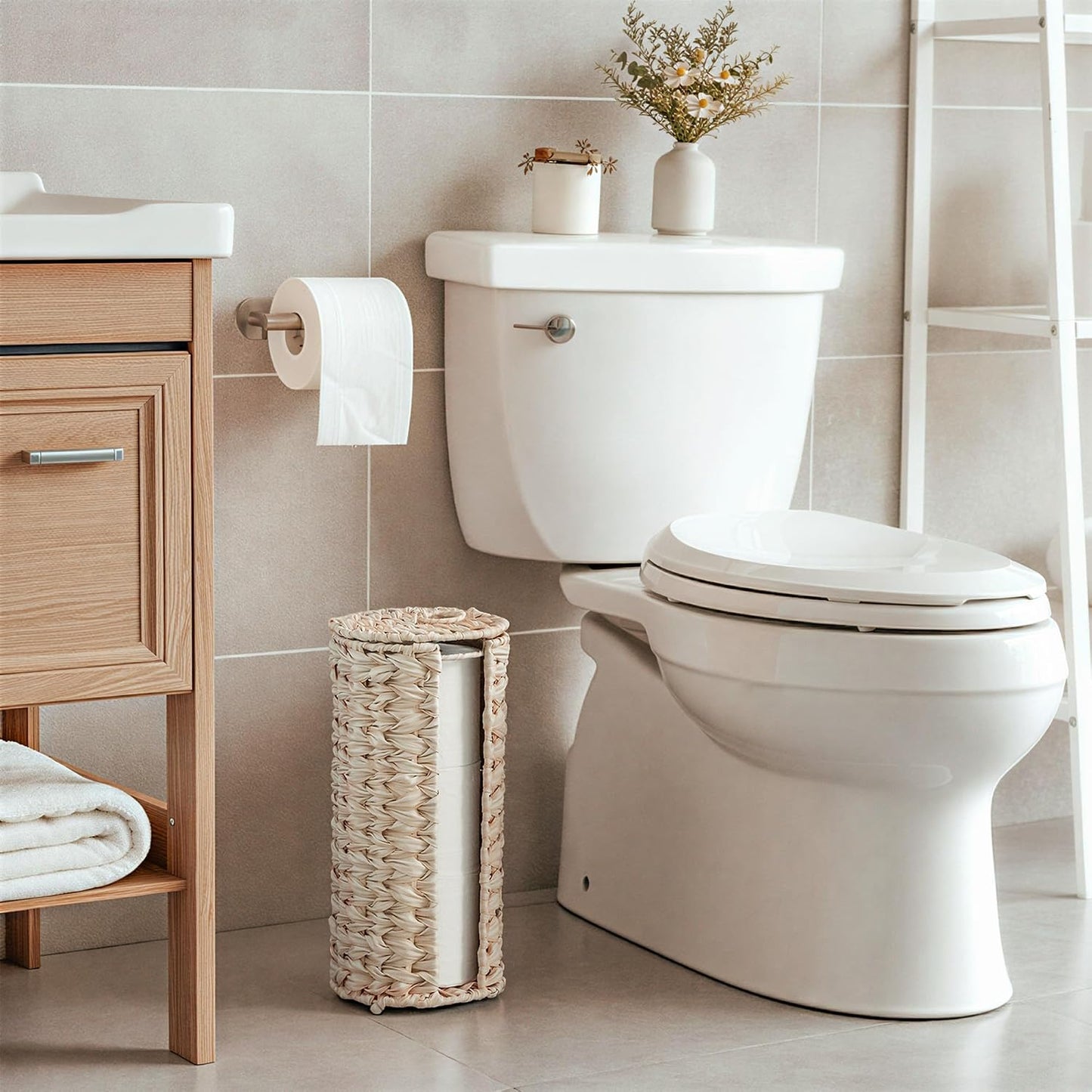 GRANNY SAYS Wicker Toilet Paper Holder Basket, Toilet Paper Storage Holder | Bathroom Toilet Paper Holder Stand, Woven