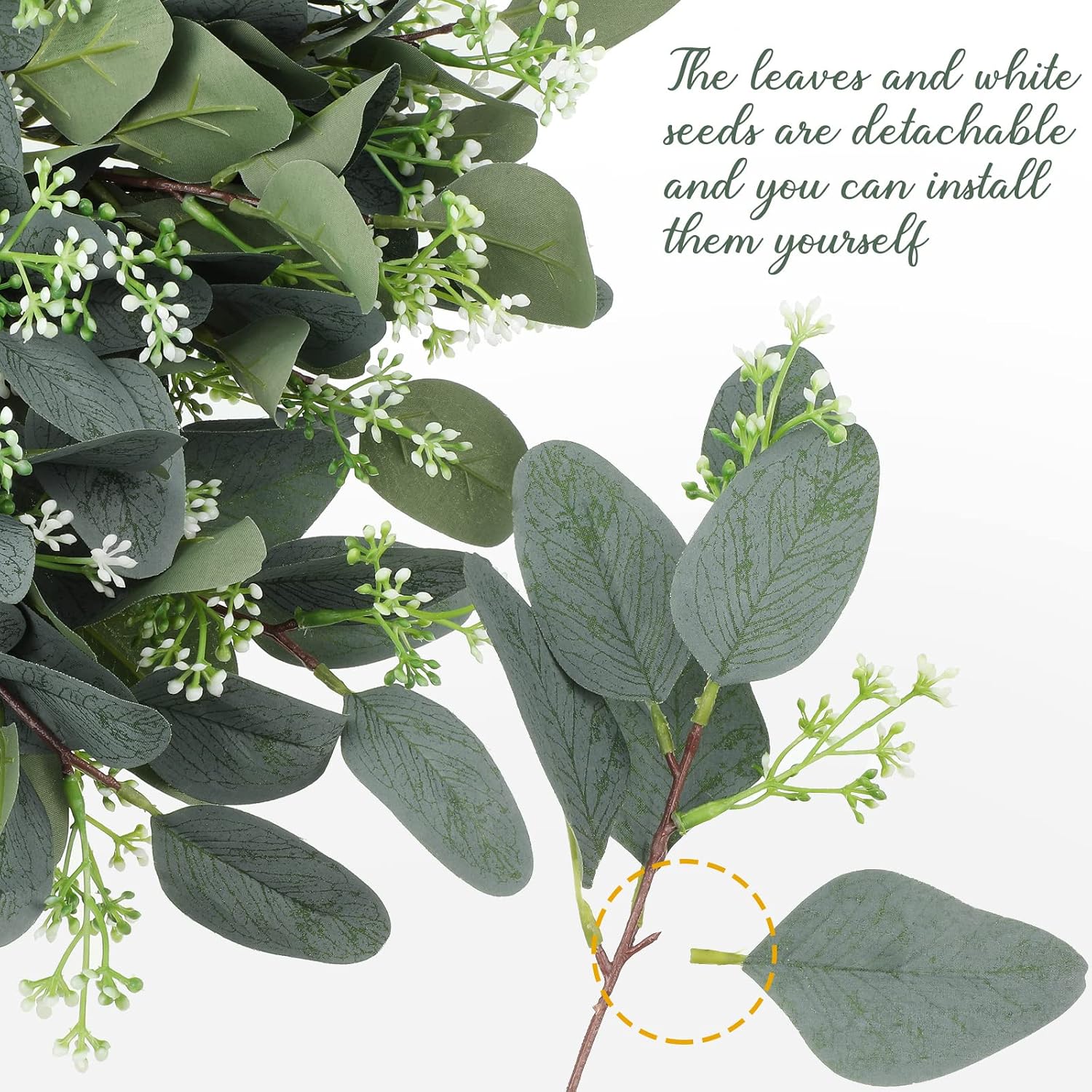Artificial Greenery Eucalyptus Stem Artificial Mixed Eucalyptus Stems Leaves / White / Set of 100