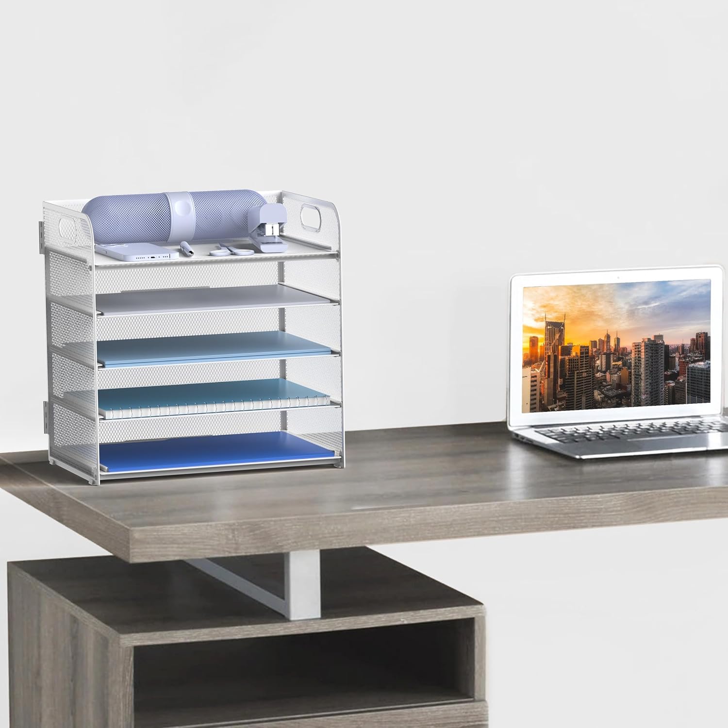 Letter Tray Paper Organizer 5-Tier Desk Organizer File Organizer Paper Holder with Handle, Metal Desktop Document Shelf