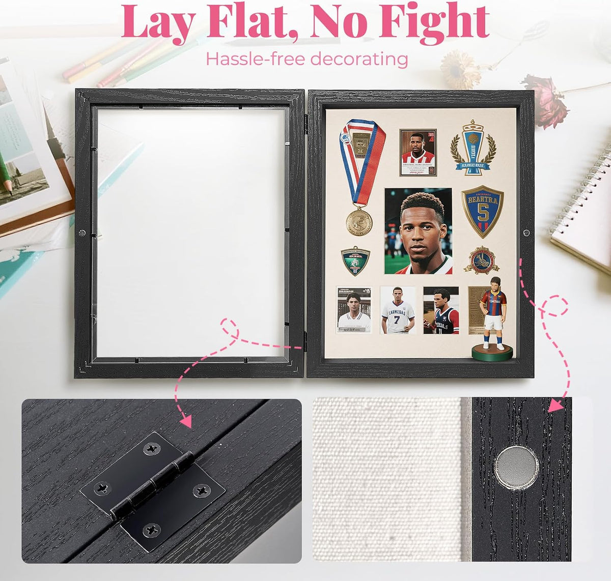 HOUSE DAY 11x14 Deep Shadow Box Frame with Linen Back, Pins, Black | 2.4 in Usable Depth for Pet, Baby Keepsakes