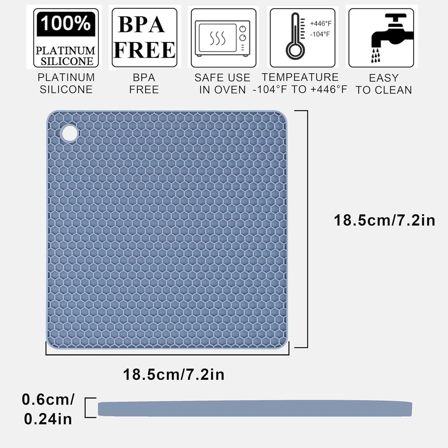 Silicone Trivet Mat / 7 x 7 / 02 Morandi Blue Square / Set of 4