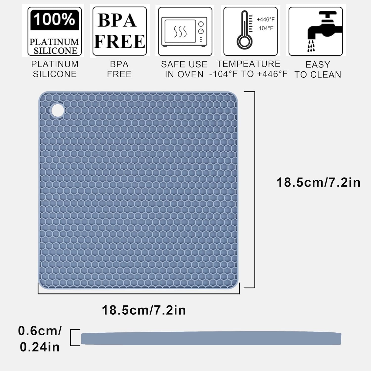Silicone Trivet Mat / 7 x 7 / 02 Morandi Blue Square / Set of 4