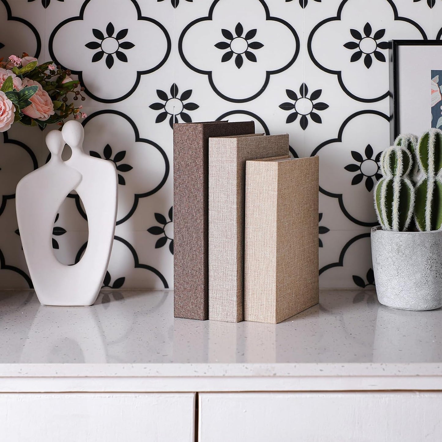 Fake Book Box Neutral Linen Book Box / Multi Sizes / Khaki, Dark Coffee, Light Coffee / Set of 3