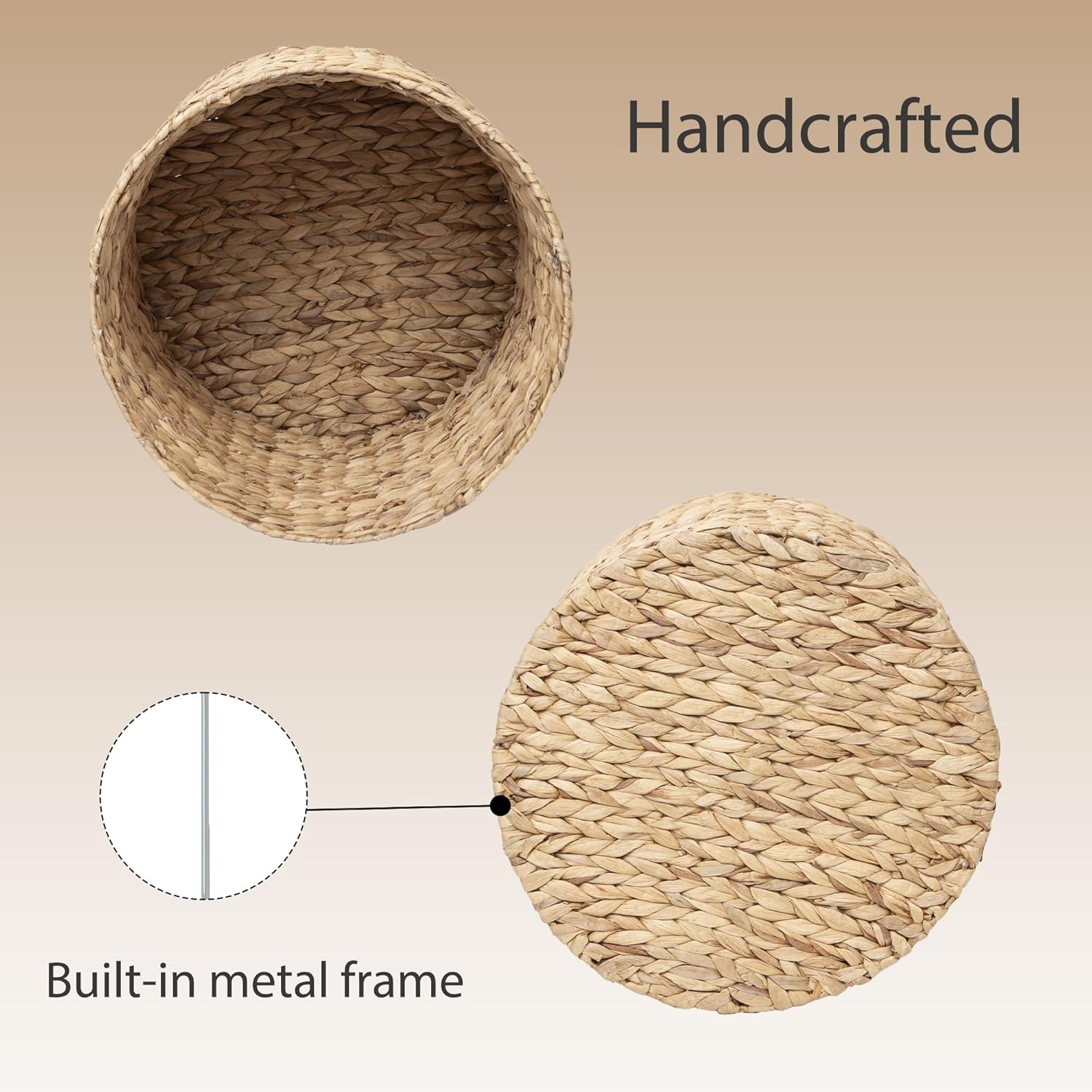 Water Hyacinth Woven scalloped basket / Small / Natural