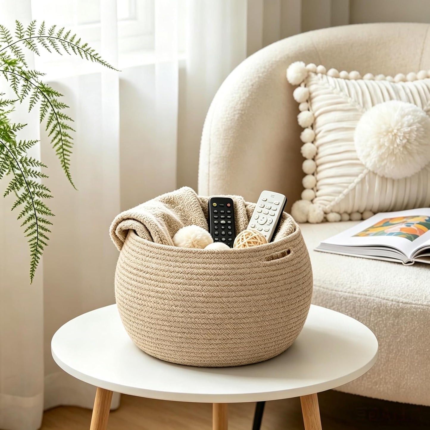 Wicker Storage Basket / Jute / 10"D x 8.3"H