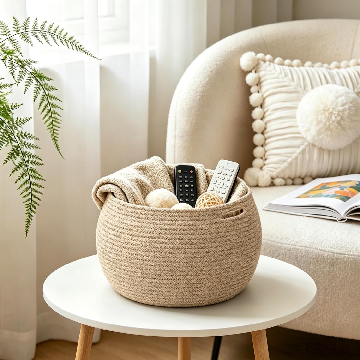 Wicker Storage Basket / Jute / 10"D x 8.3"H