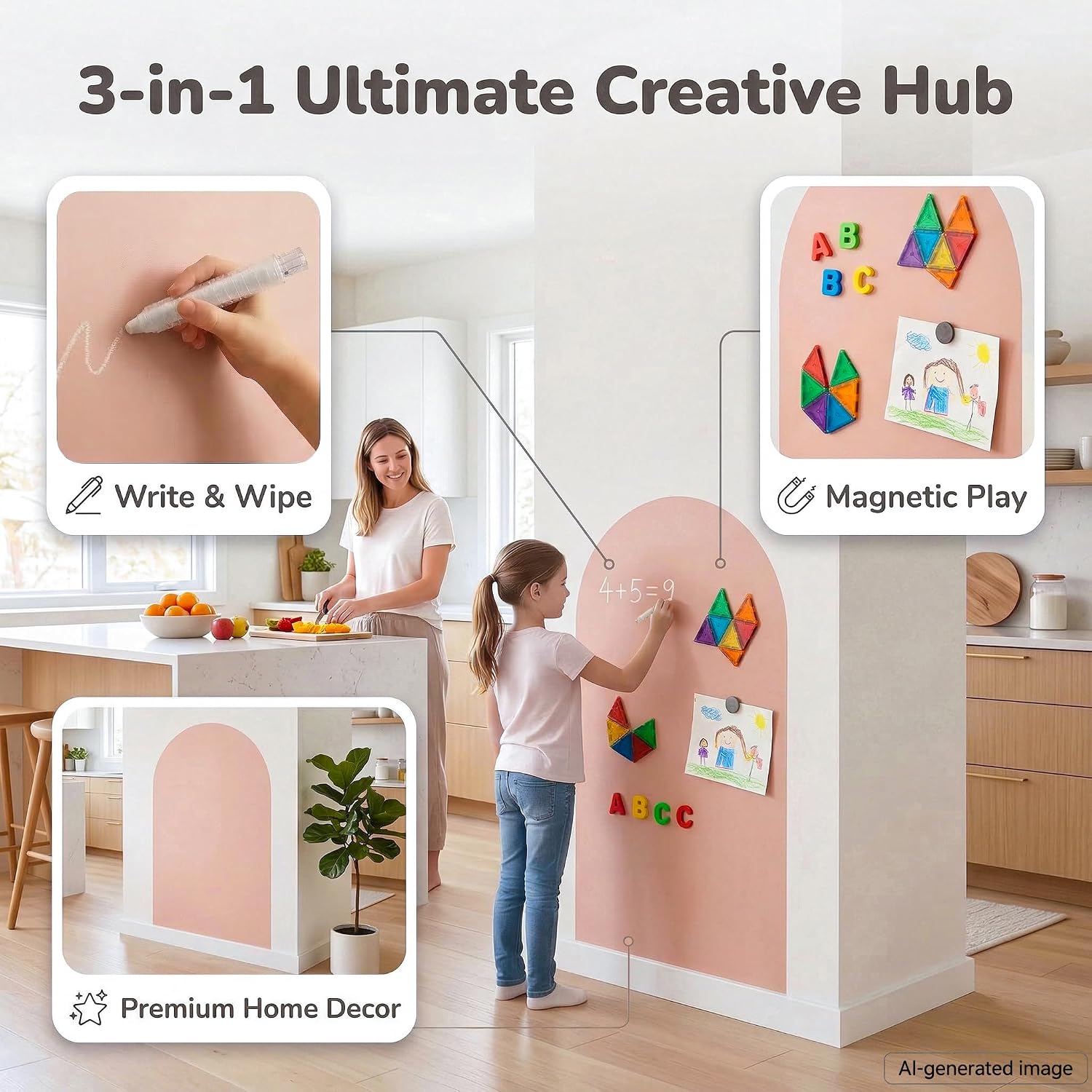 Magnetic Arch Wall Decal / Flesh Pink / 24"W x 39.4"H / 39.4 x 23.6