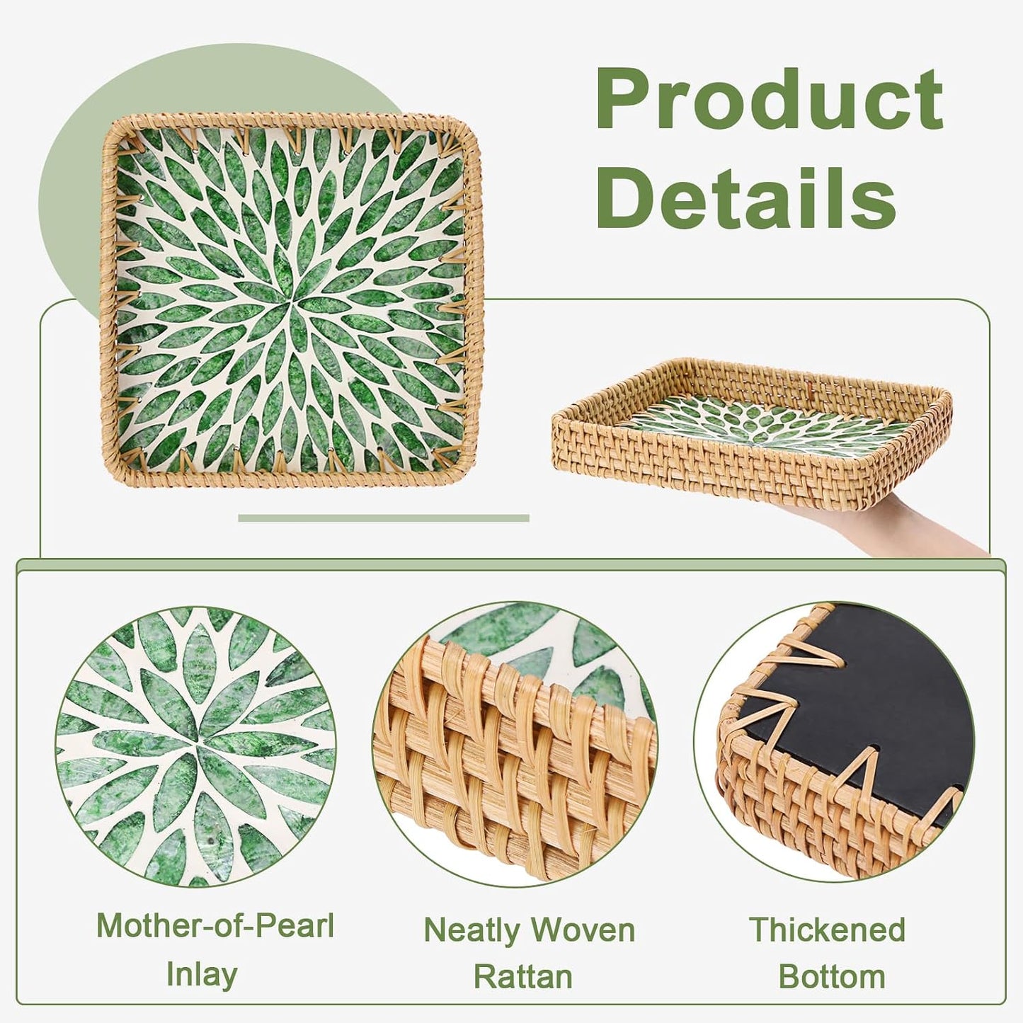 Woven Key Basket for Entryway Table Wicker Basket Tray Key Holder / 8.3 x 8.3 x 1.6 / Green