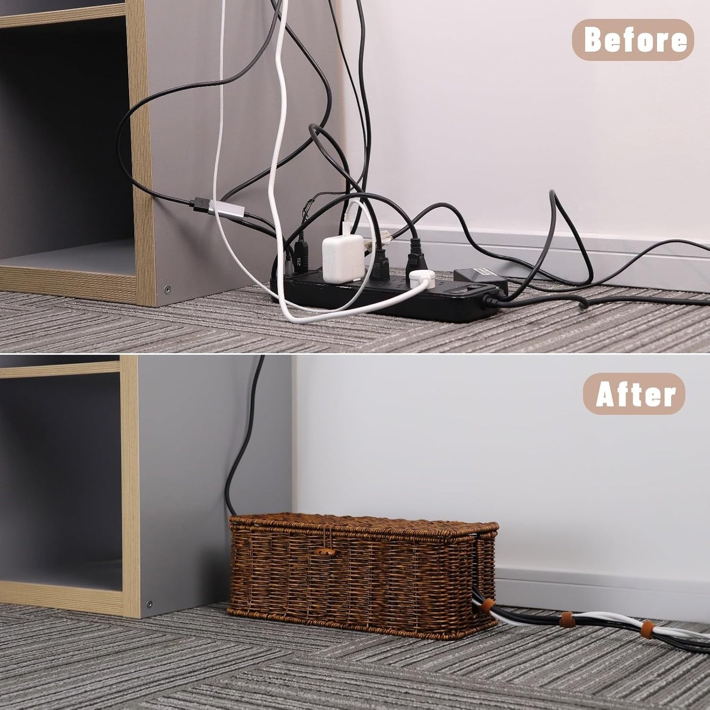 Handmade Cord Organizer for Desk Cord Hider Outlet Covers for Power Strip TV PC / Brown / Set