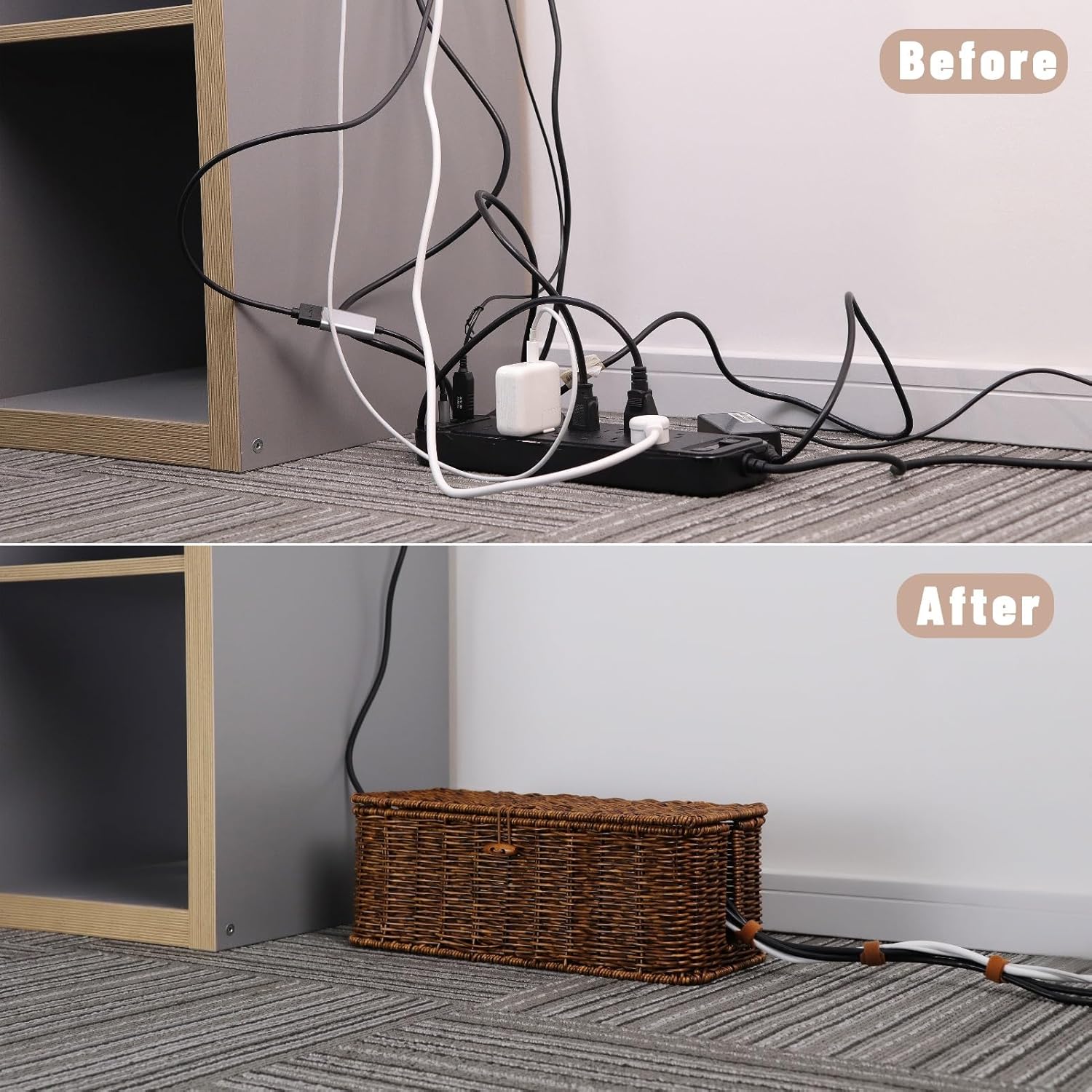 Handmade Cord Organizer for Desk Cord Hider Outlet Covers for Power Strip TV PC / Brown / Set