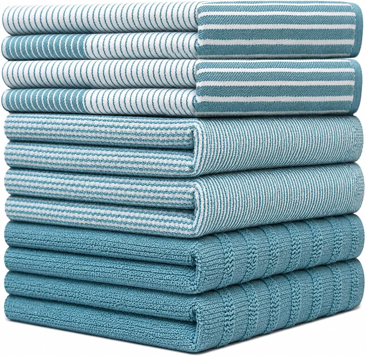 Premium Kitchen Towels 6 Pack 100% Cotton, 20"x28" Dish Towels - Aqua | Large Flat & Terry Kitchen Linen Set with