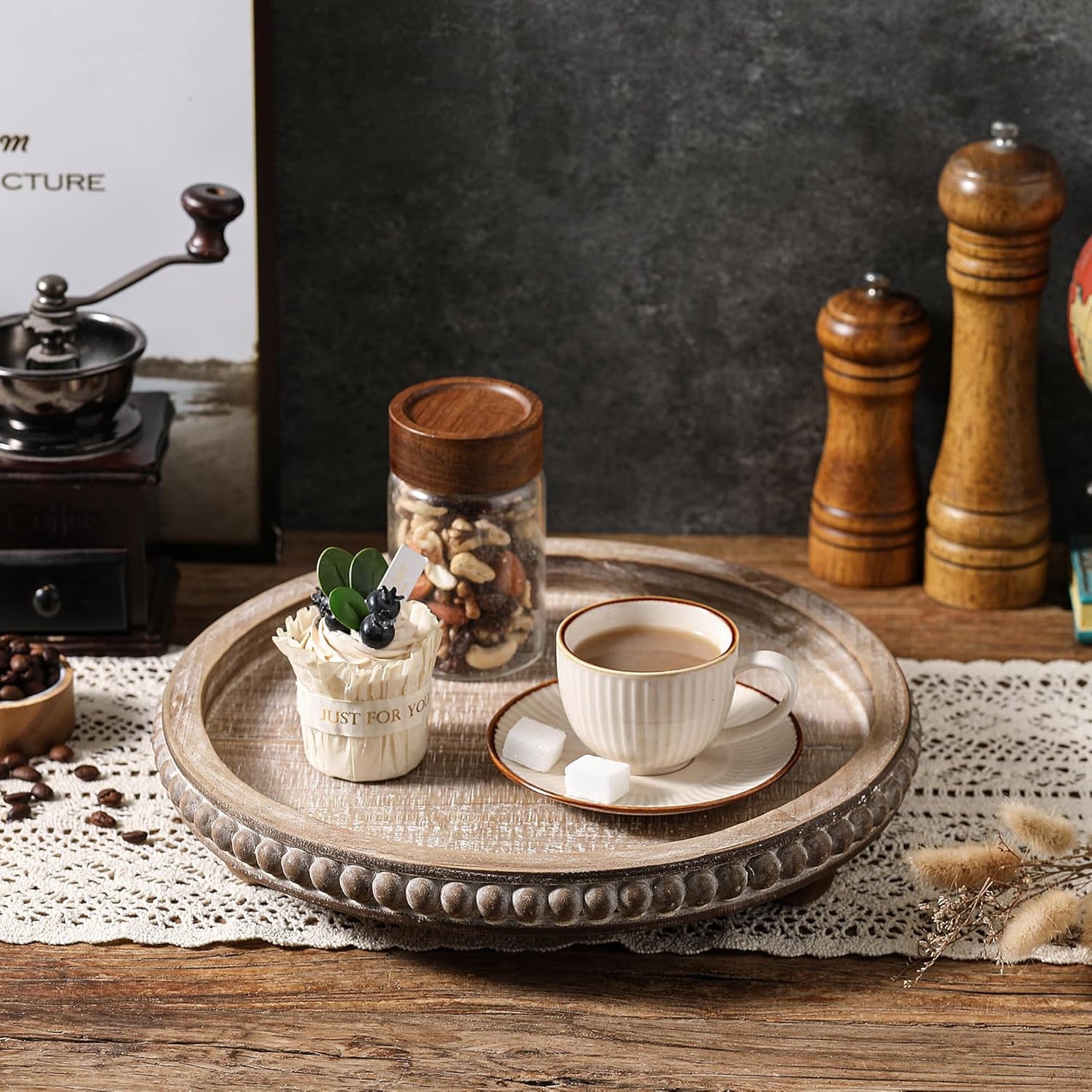 Wooden Coffee Table Tray Decor / Brown