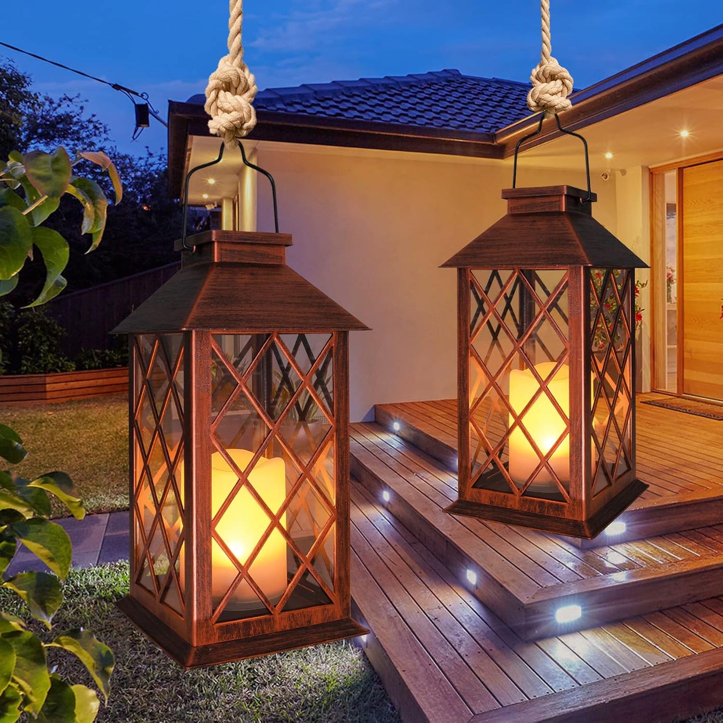 14" Solar Lanterns Outdoor Garden Lantern Waterproof LED Flickering Flameless Candle Mission Lights for