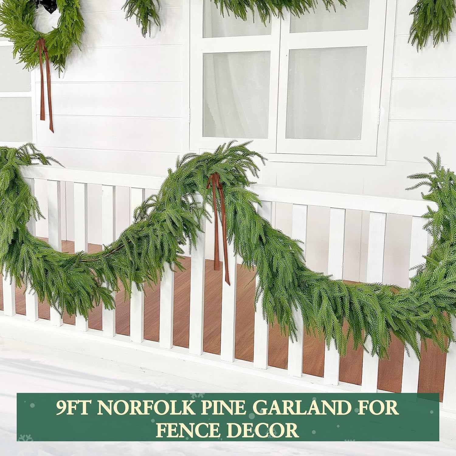 Thicker -9 Ft by 12 Inch Real Touch Christmas Norfolk Pine Garland Realistic, Artificial Christmas Garland with 180