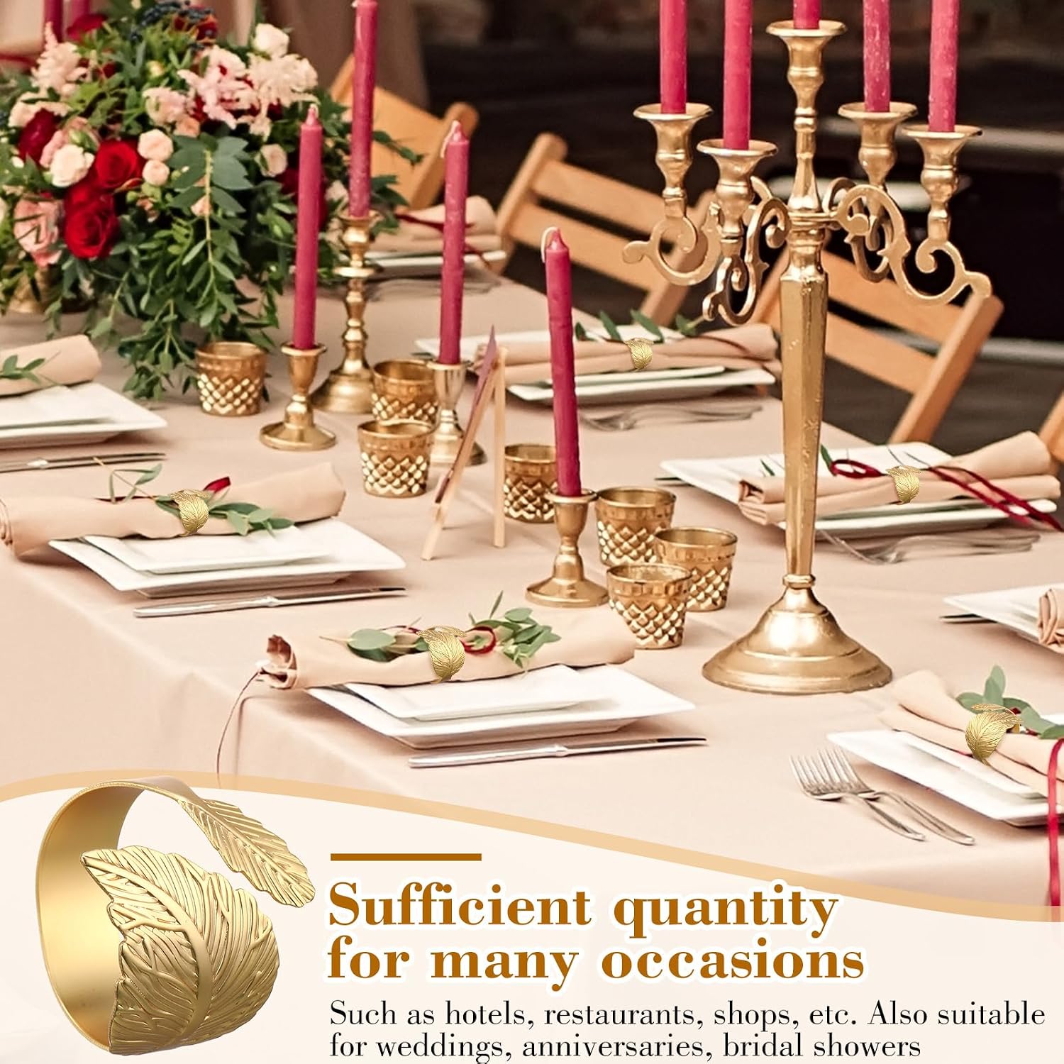 50 Pcs Gold Napkin Rings Metal Napkin Holders Bulk, Willow Leaves