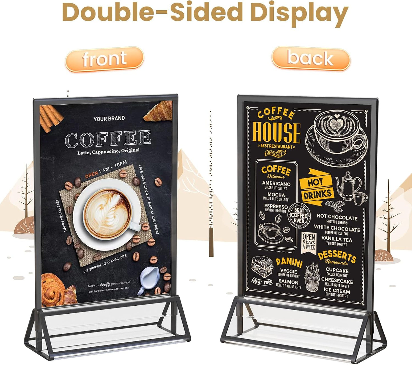 Acrylic Sign Holder Picture Frame Double-Sided Acrylic Frames / 5 x 7 / Black / Set of 6