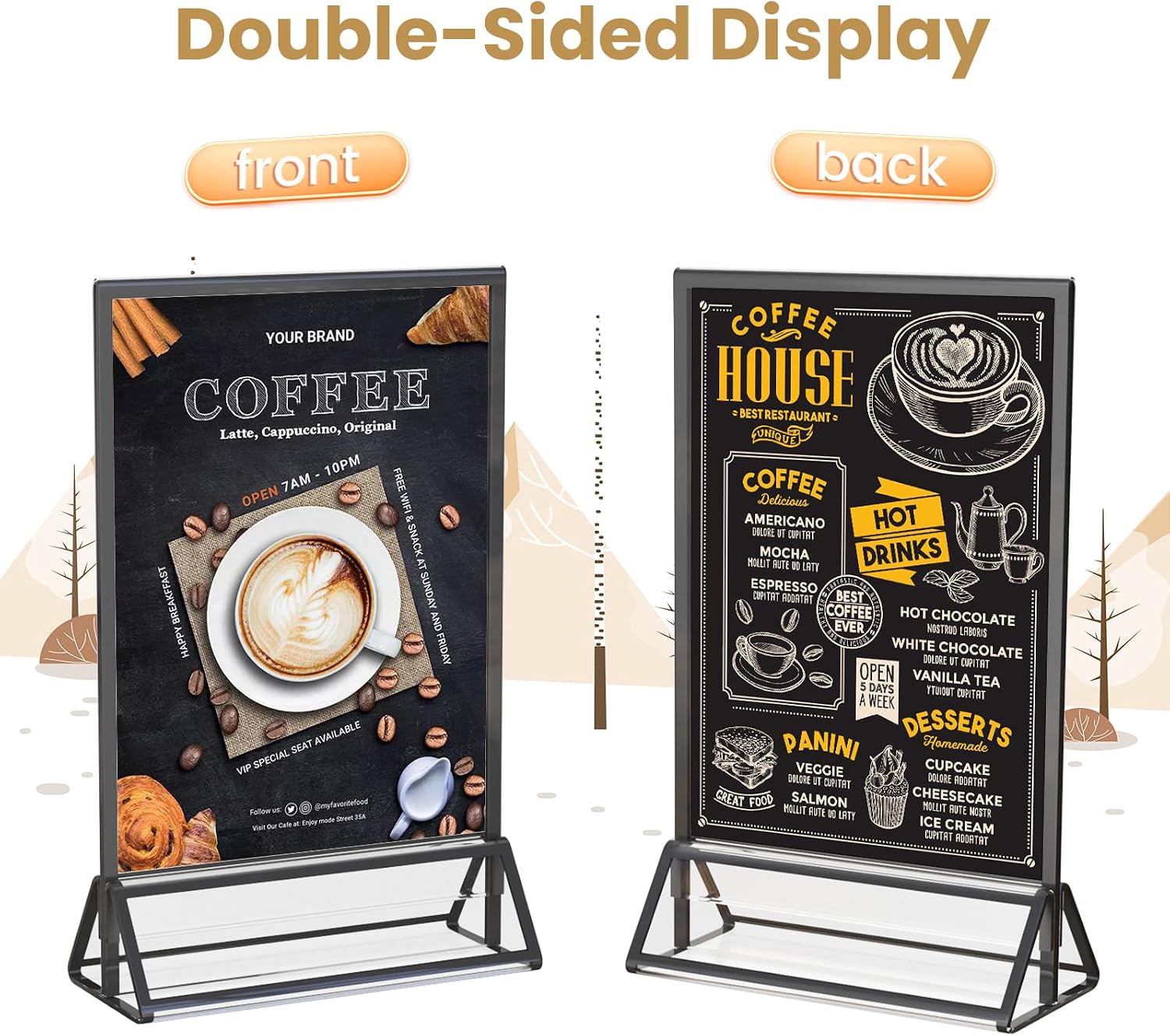 Acrylic Sign Holder Picture Frame Double-Sided Acrylic Frames / 5 x 7 / Black / Set of 6