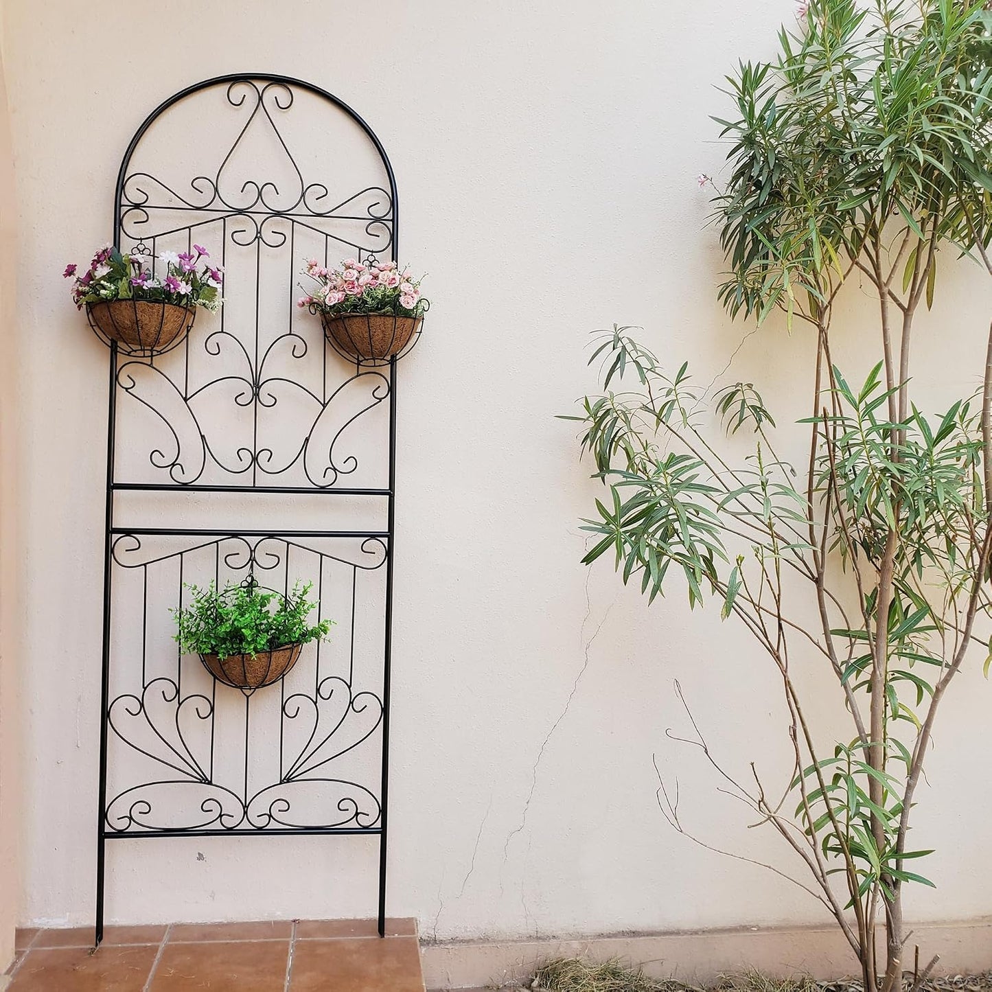 Metal Trellis 82.7" H x 26.7" W Powder-Coated Black Attractive Plant Support Garden Trellis Stylish Garden Addition