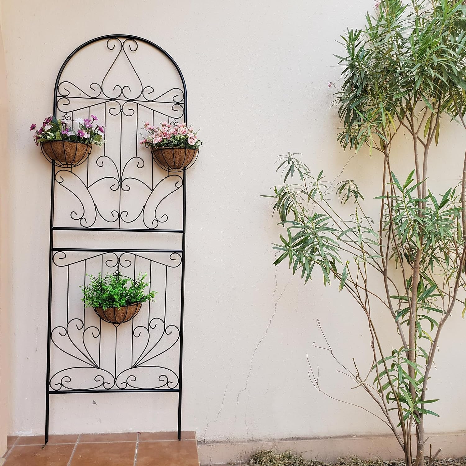 Metal Trellis 82.7" H x 26.7" W Powder-Coated Black Attractive Plant Support Garden Trellis Stylish Garden Addition
