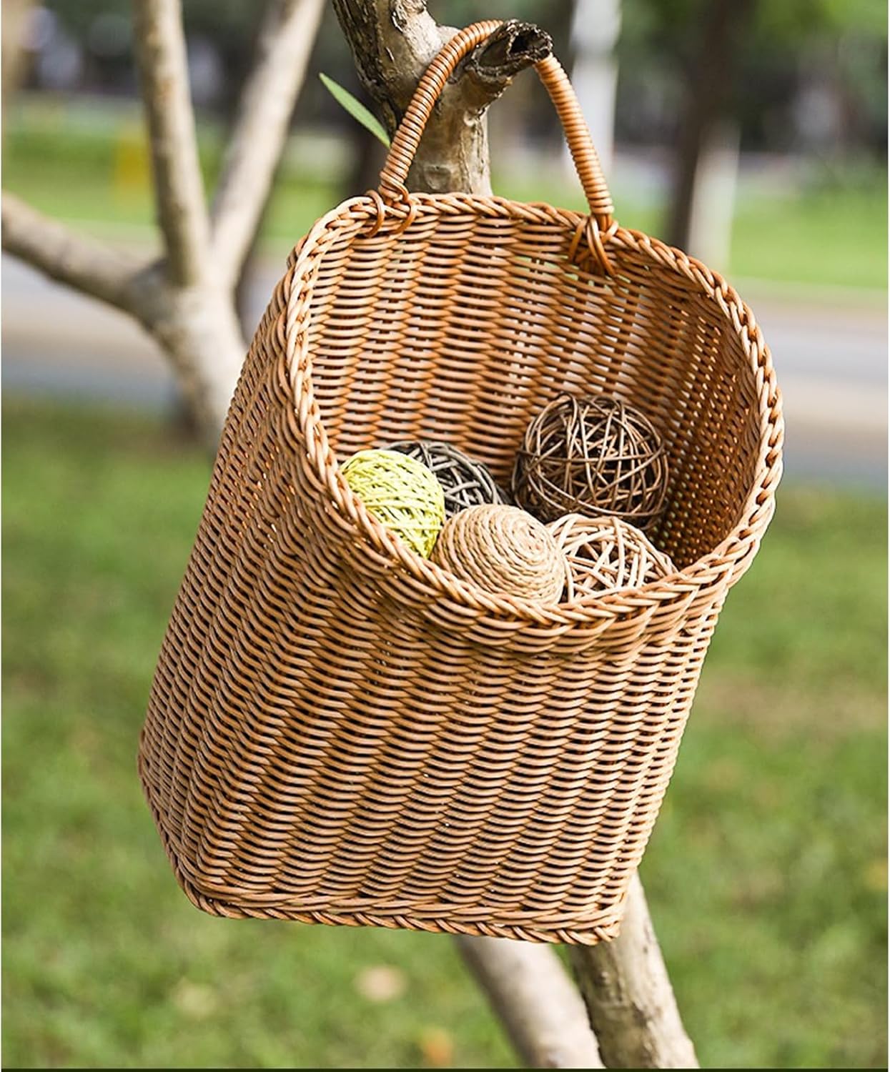 Woven Hanging Wicker Basket for Door / Brown
