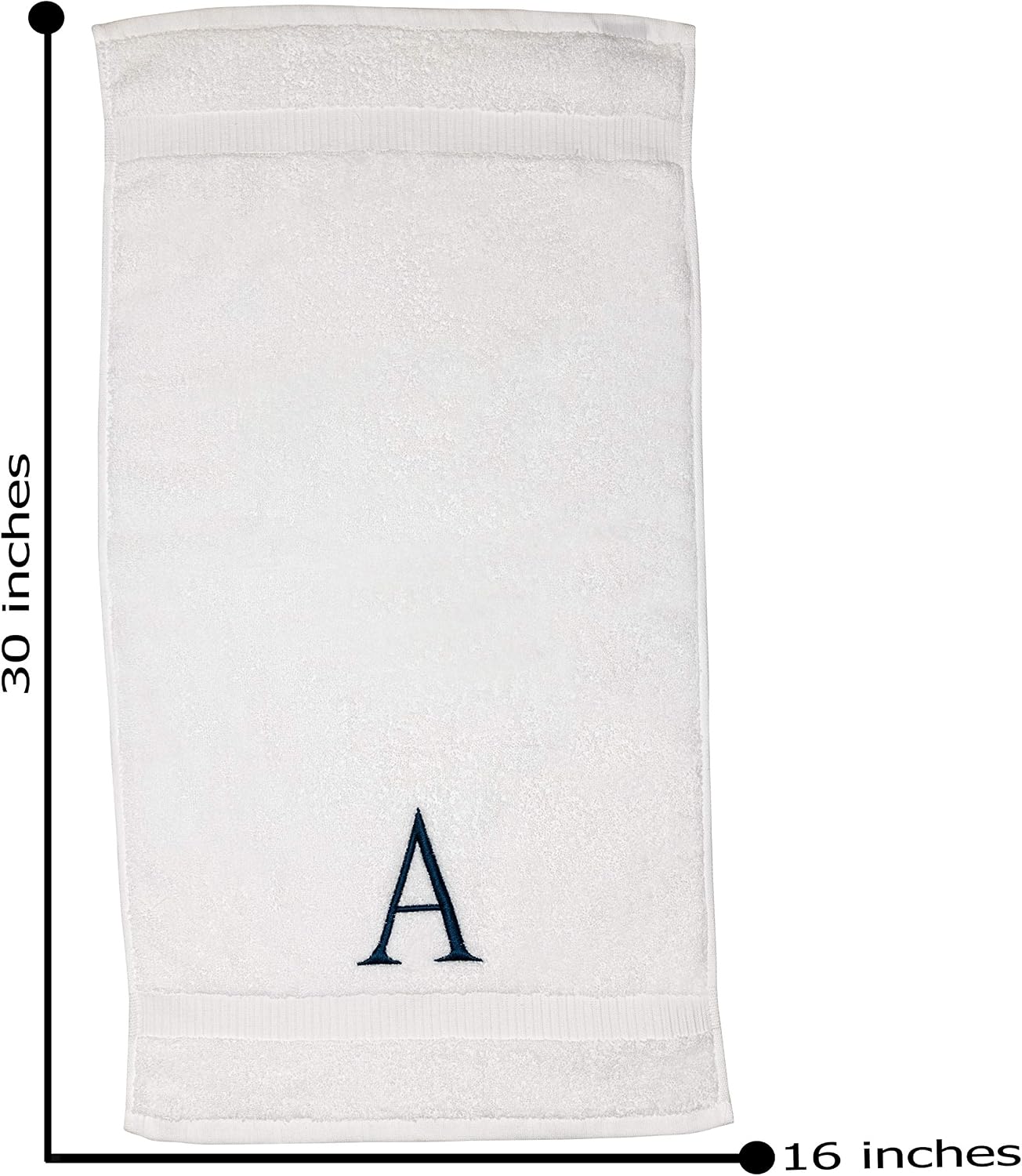 White with Navy Monogrammed Hand Towels for Bathroom - Set of 2 Letter A | Luxury Hotel Quality Initial Towels For