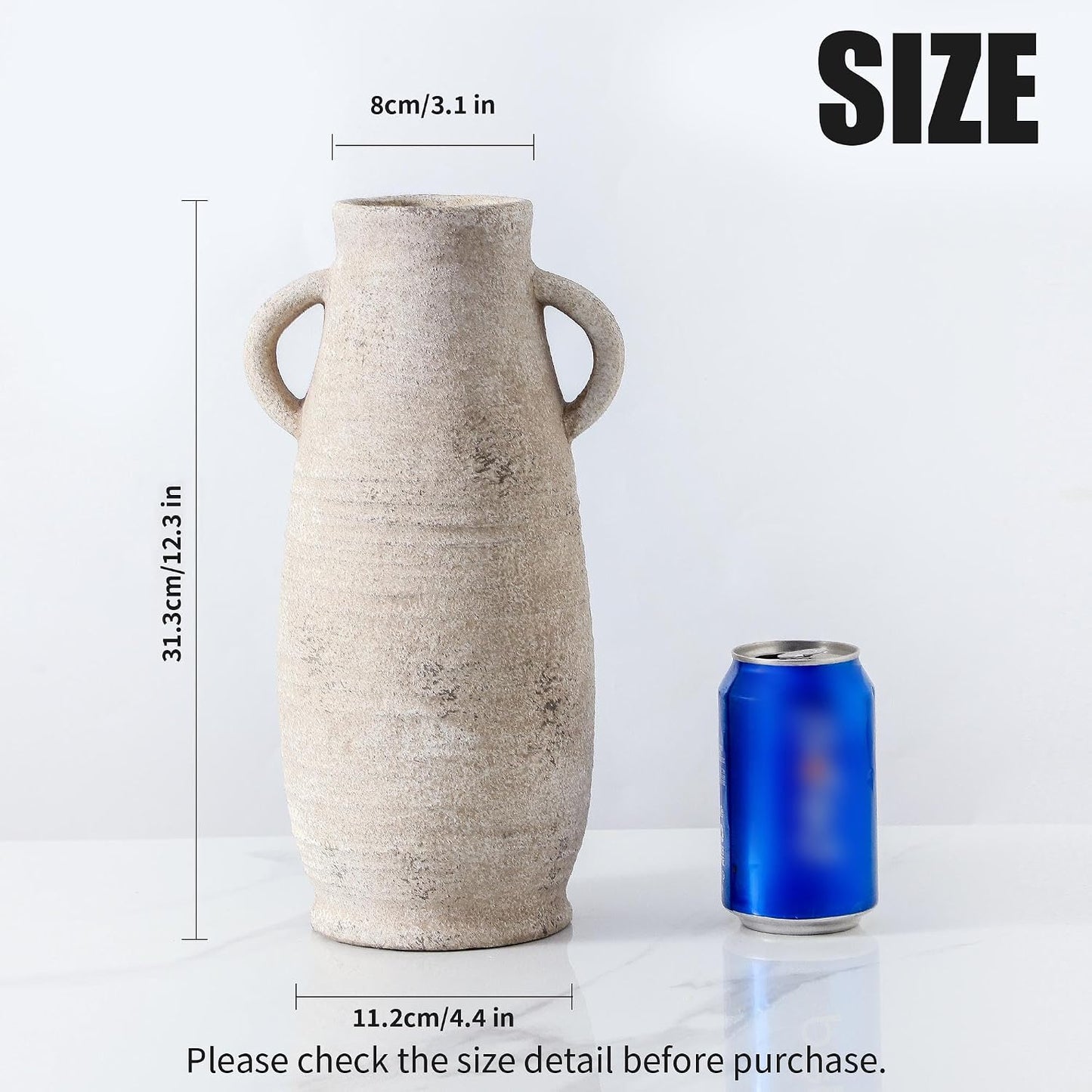 Ceramic Rustic Farmhouse Vase / 203-1-12in / White / 12 Inch