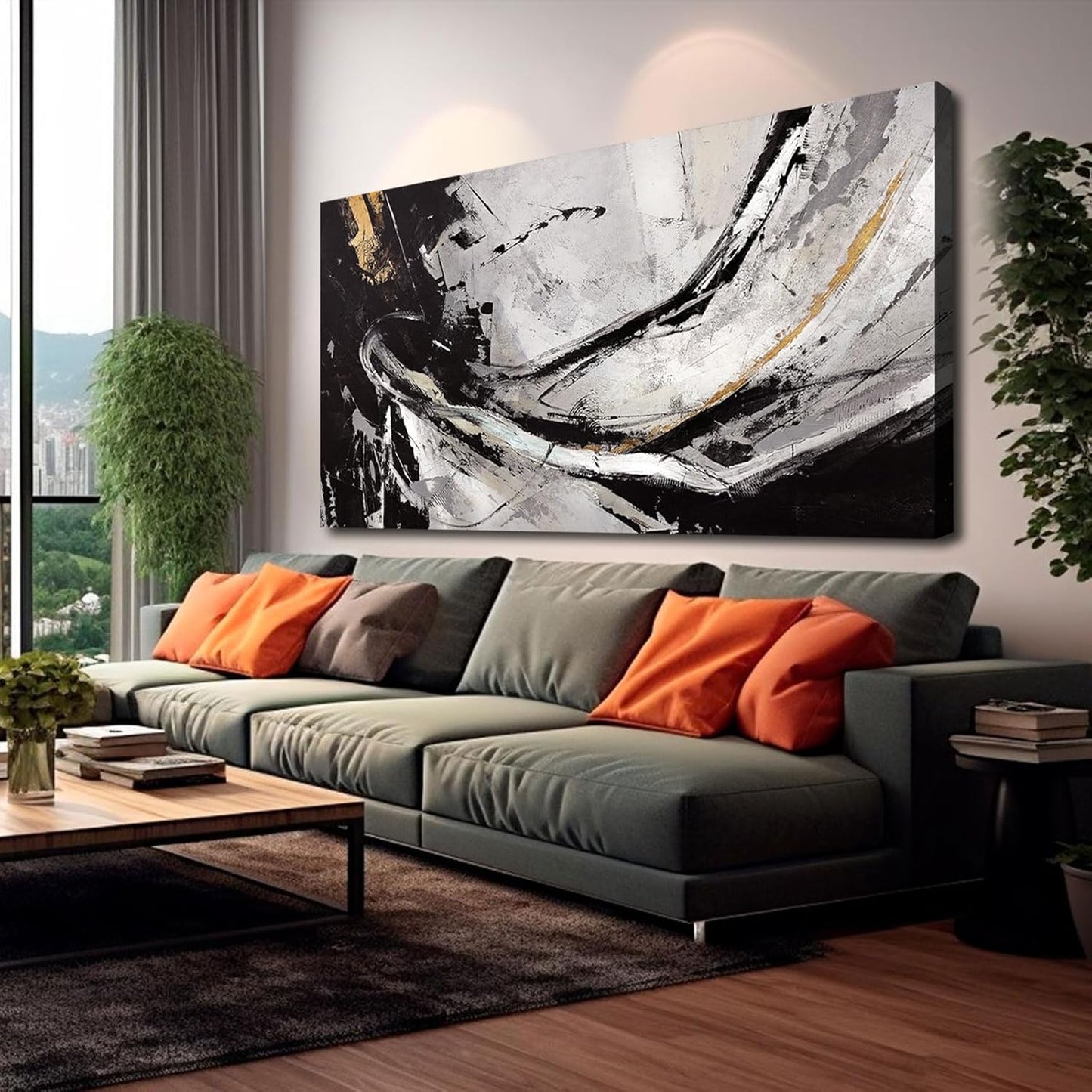 Abstract Canvas Wall Art Gold Decoration Art / 29 x 58 / Black