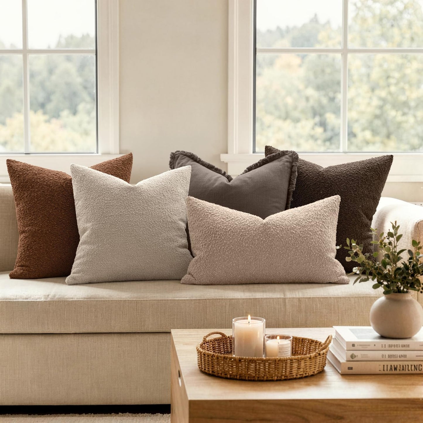 Decorative Pillow Covers / 18 x 18 / Camel / Set of 2